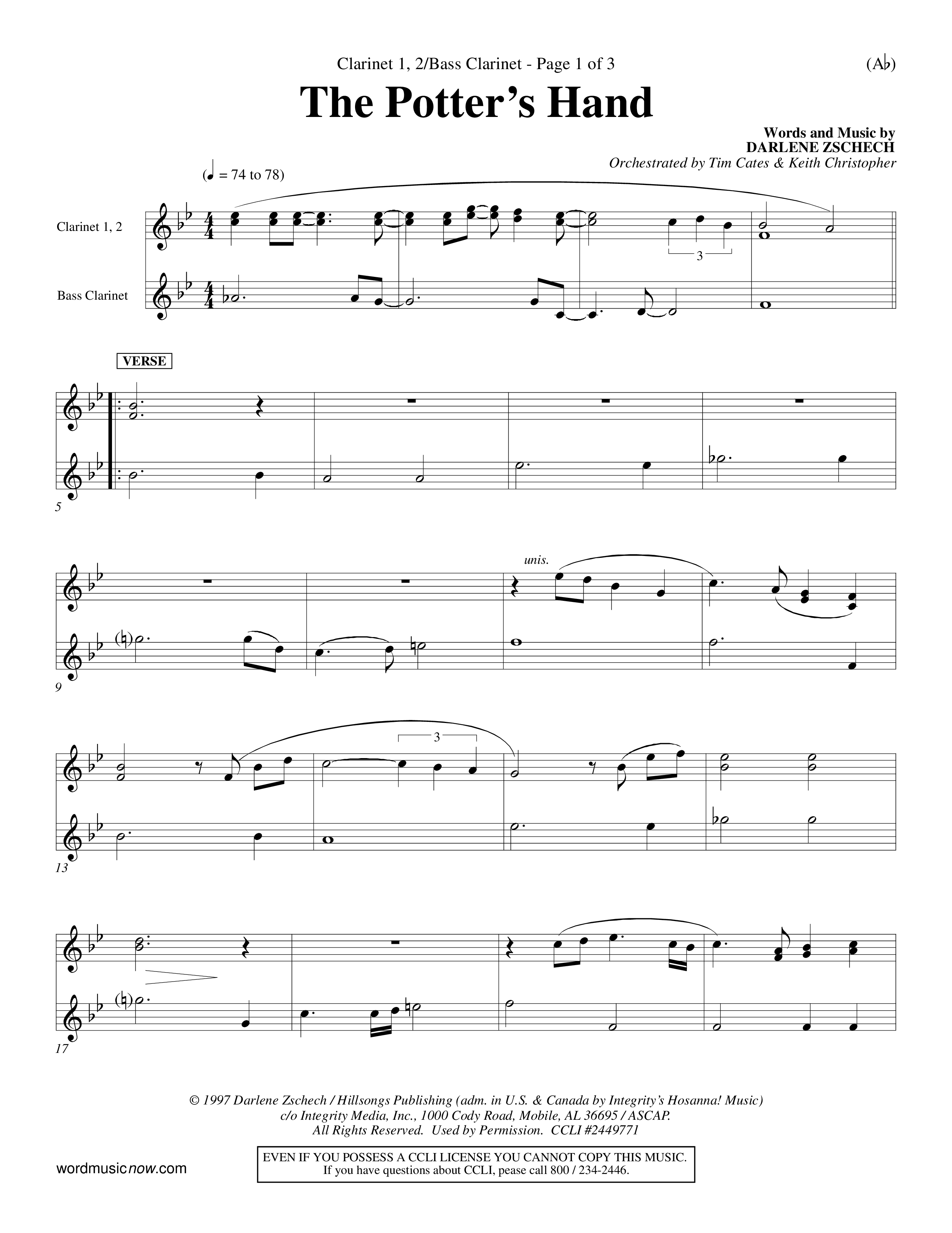 The Potter's Hand (Choral Anthem SATB) Clarinet 1/2, Bass Clarinet (Word Music Choral / Orch. Tim Cates / Orch. Keith Christopher)