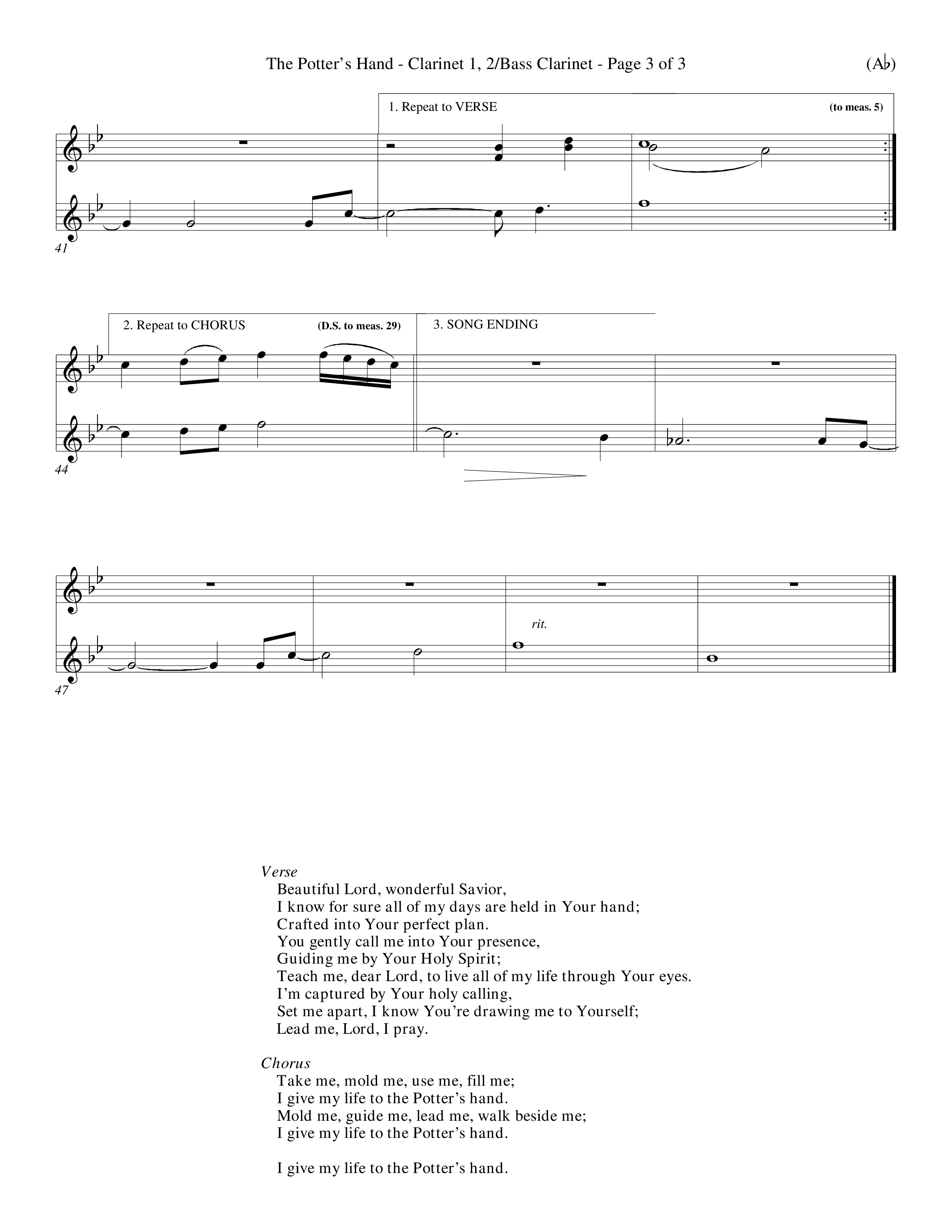 The Potter's Hand (Choral Anthem SATB) Clarinet 1/2, Bass Clarinet (Word Music Choral / Orch. Tim Cates / Orch. Keith Christopher)