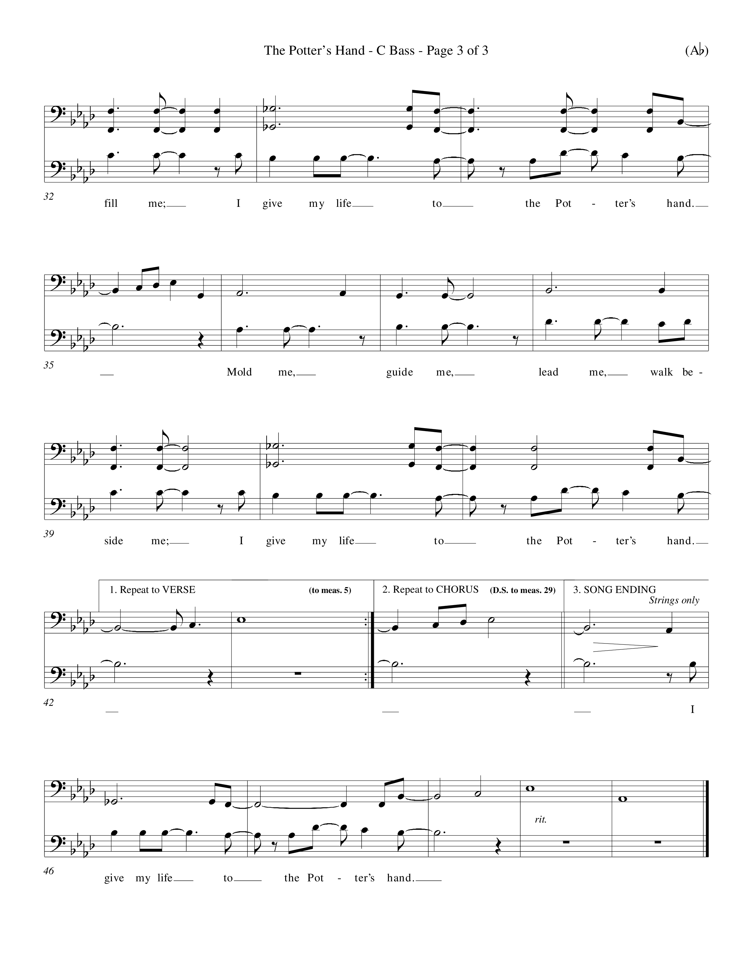 The Potter's Hand (Choral Anthem SATB) Contrabass (Word Music Choral / Orch. Tim Cates / Orch. Keith Christopher)