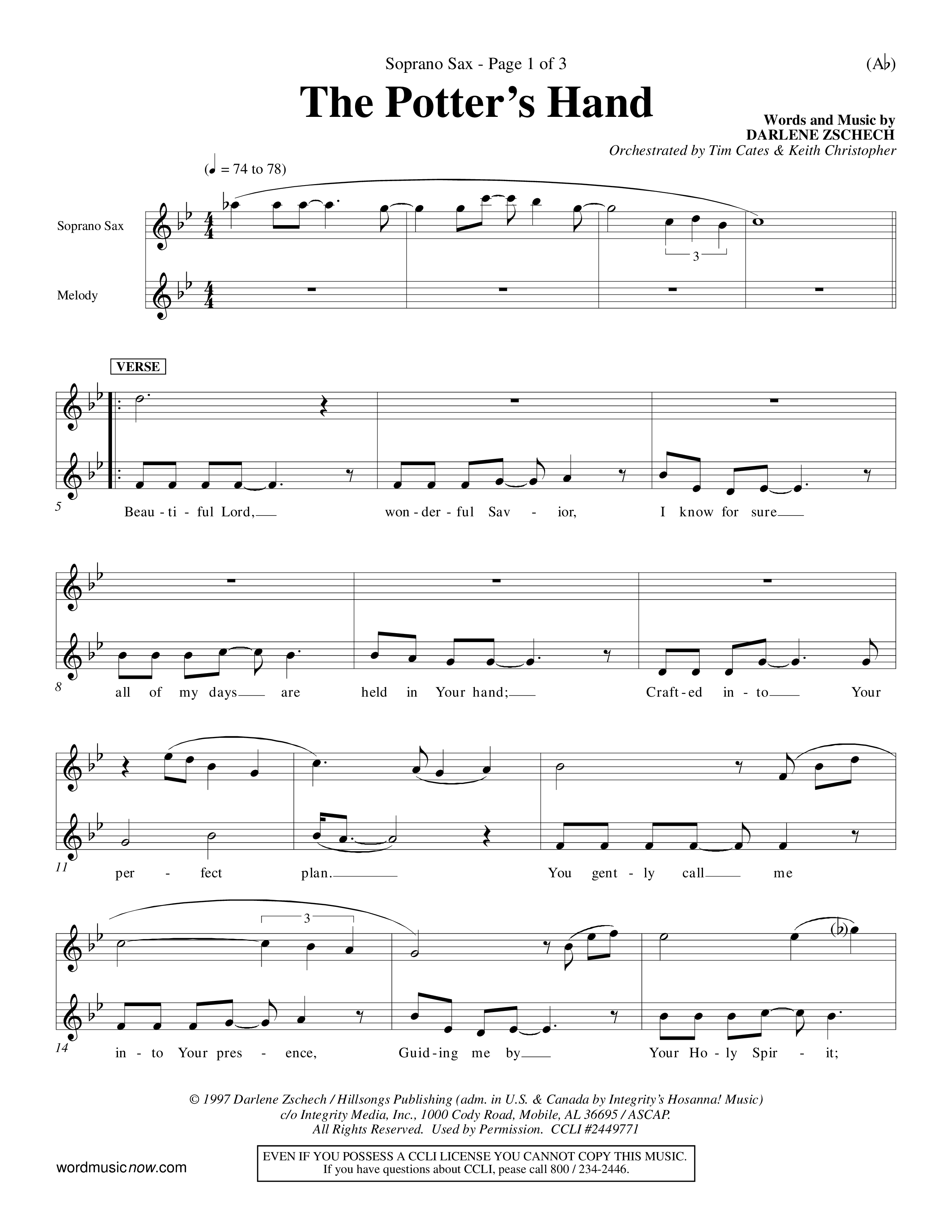 The Potter's Hand (Choral Anthem SATB) Saxophone (Word Music Choral / Orch. Tim Cates / Orch. Keith Christopher)