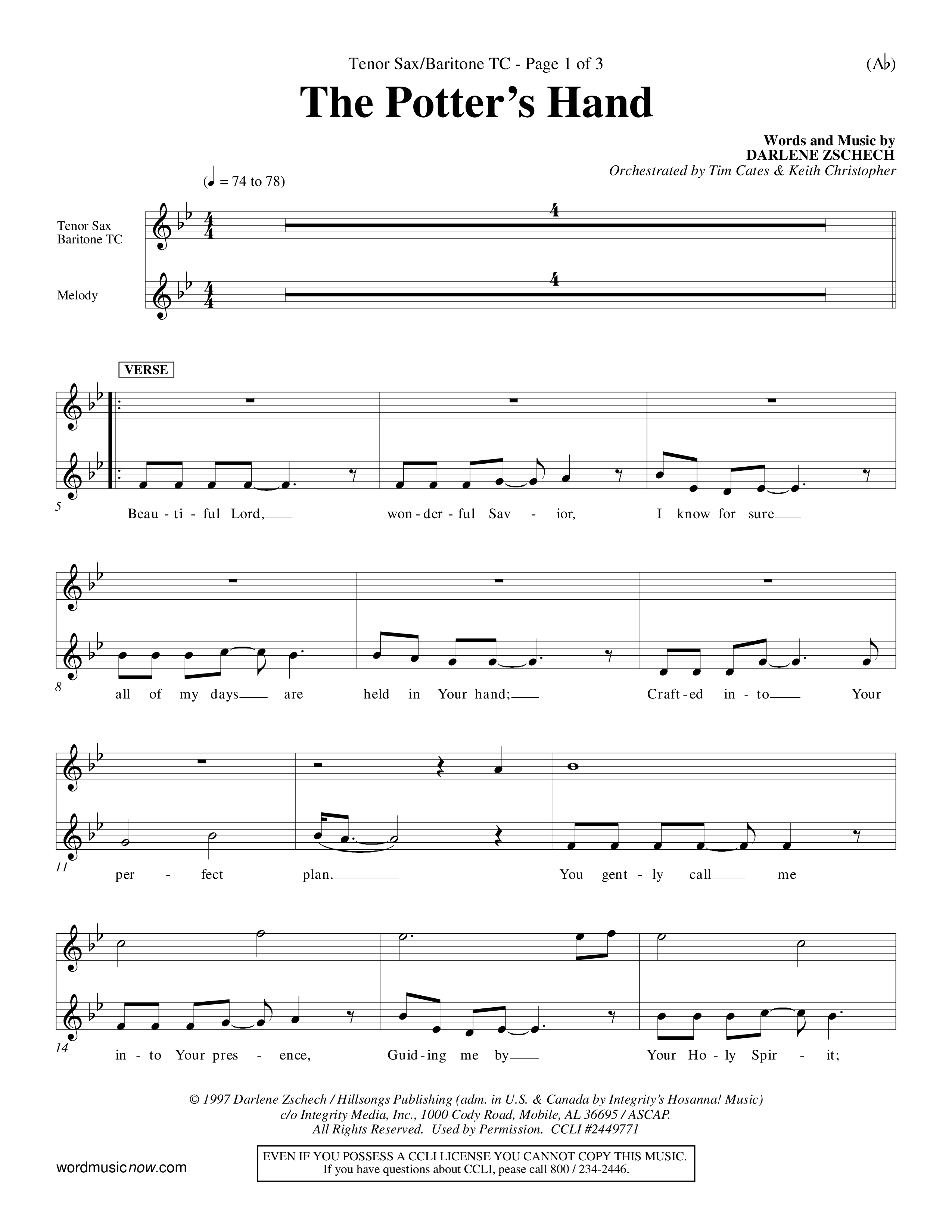 The Potter's Hand (Choral Anthem SATB) Tenor Sax/Baritone T.C. (Word Music Choral / Orch. Tim Cates / Orch. Keith Christopher)