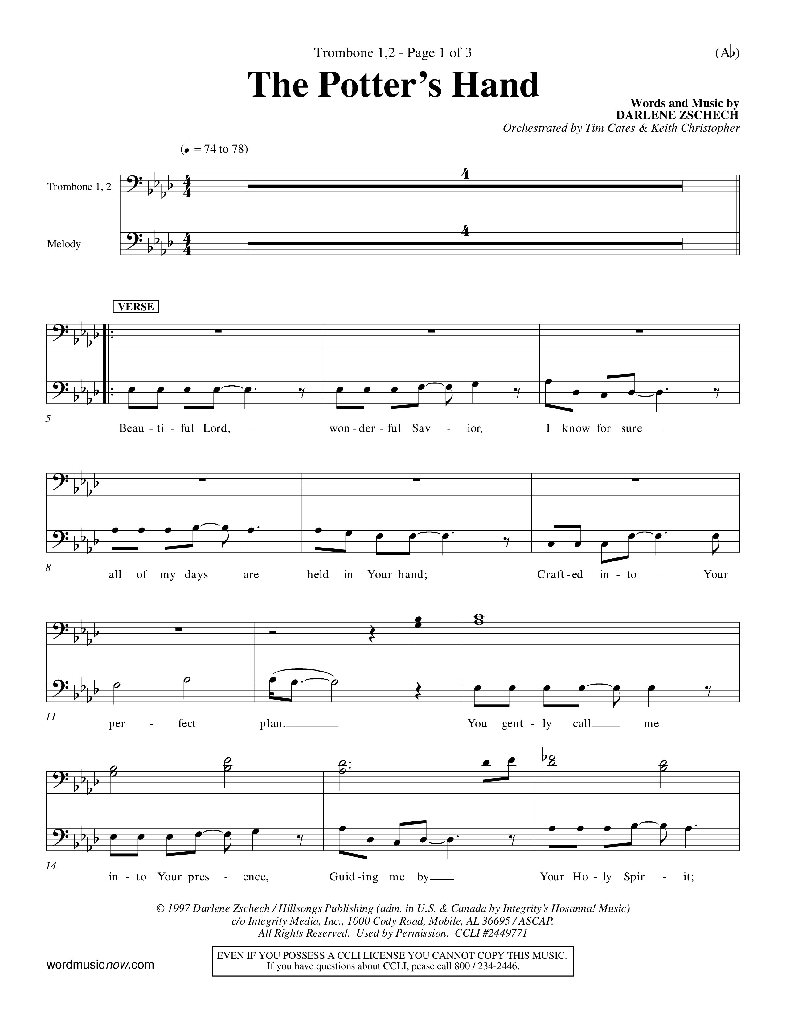 The Potter's Hand (Choral Anthem SATB) Trombone 1/2 (Word Music Choral / Orch. Tim Cates / Orch. Keith Christopher)