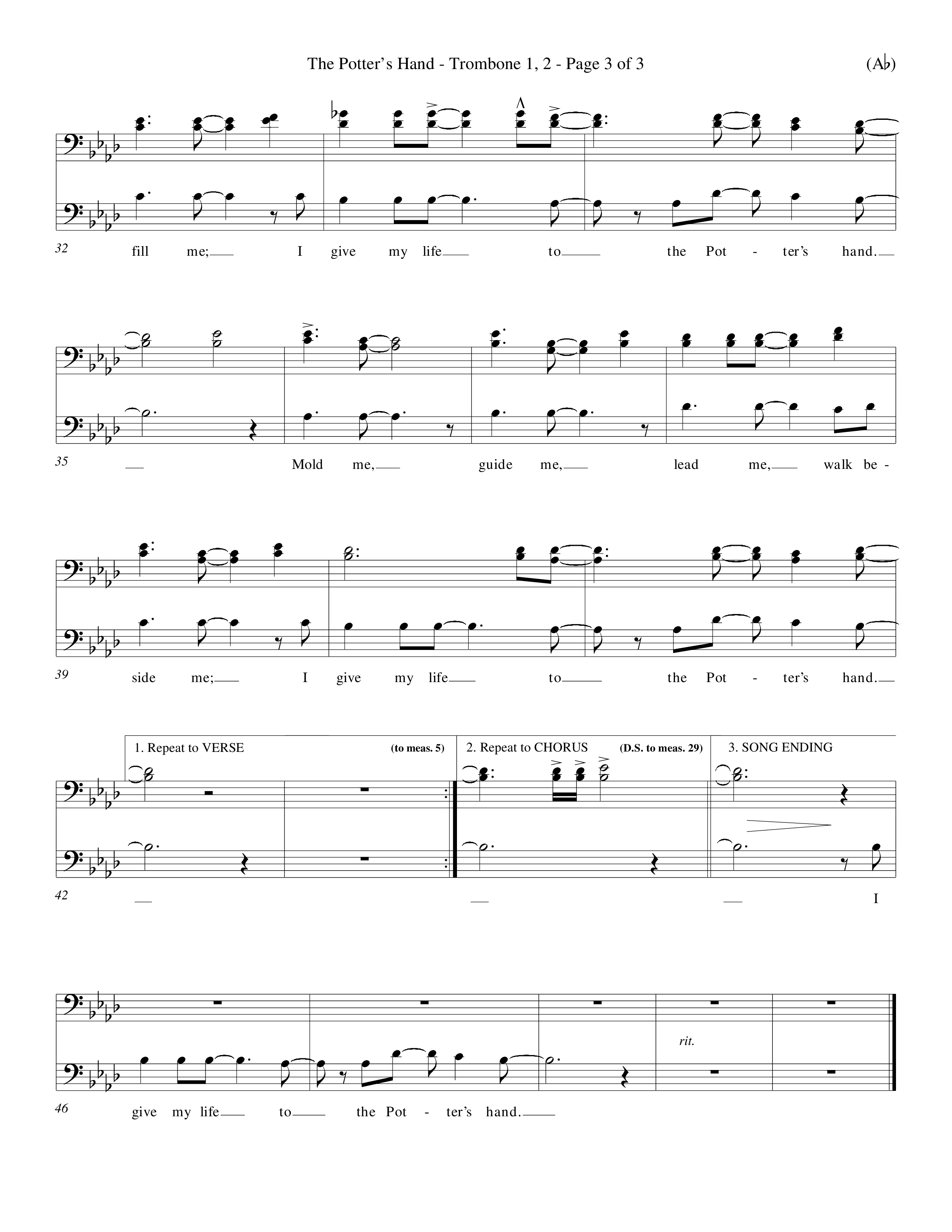The Potter's Hand (Choral Anthem SATB) Trombone 1/2 (Word Music Choral / Orch. Tim Cates / Orch. Keith Christopher)