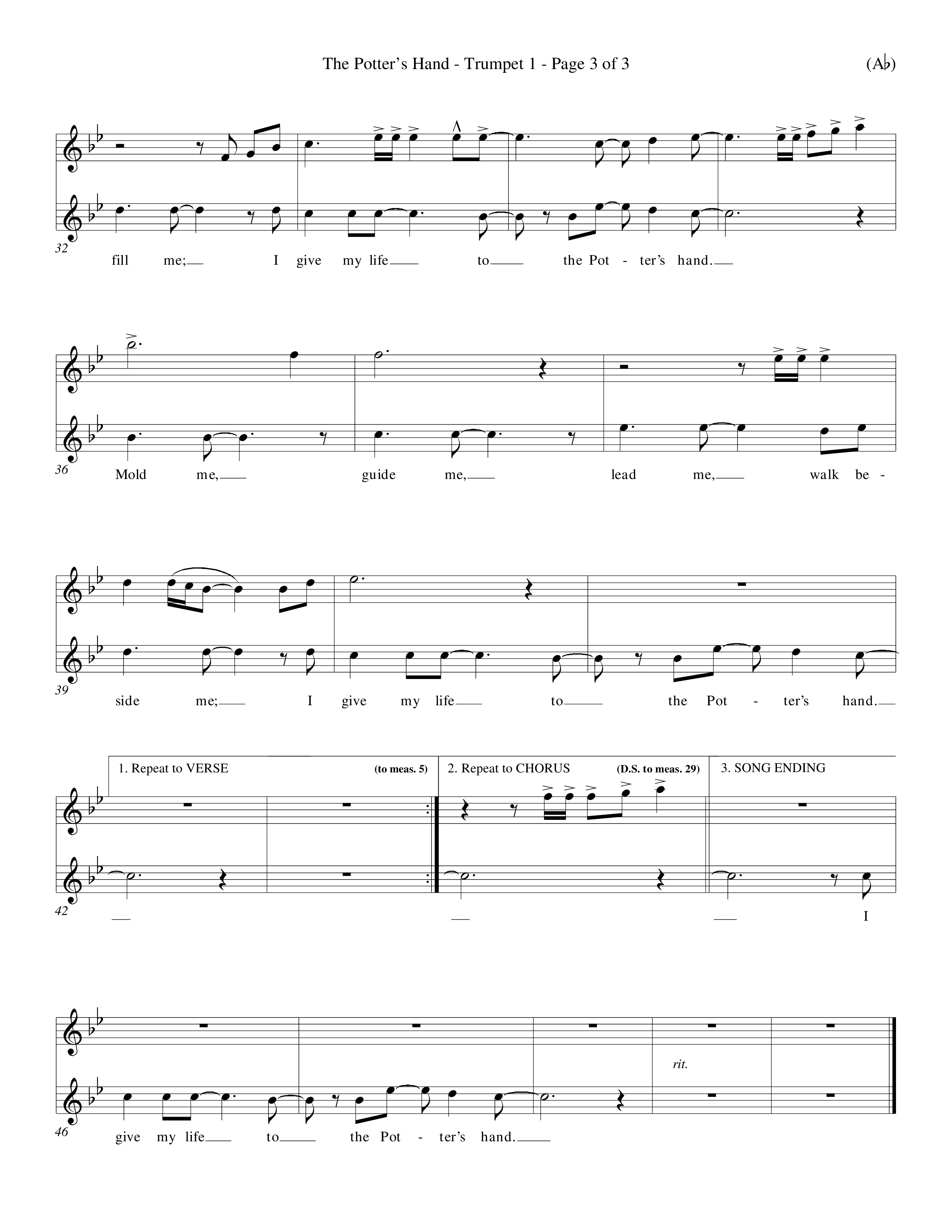 The Potter's Hand (Choral Anthem SATB) Trumpet 1 (Word Music Choral / Orch. Tim Cates / Orch. Keith Christopher)