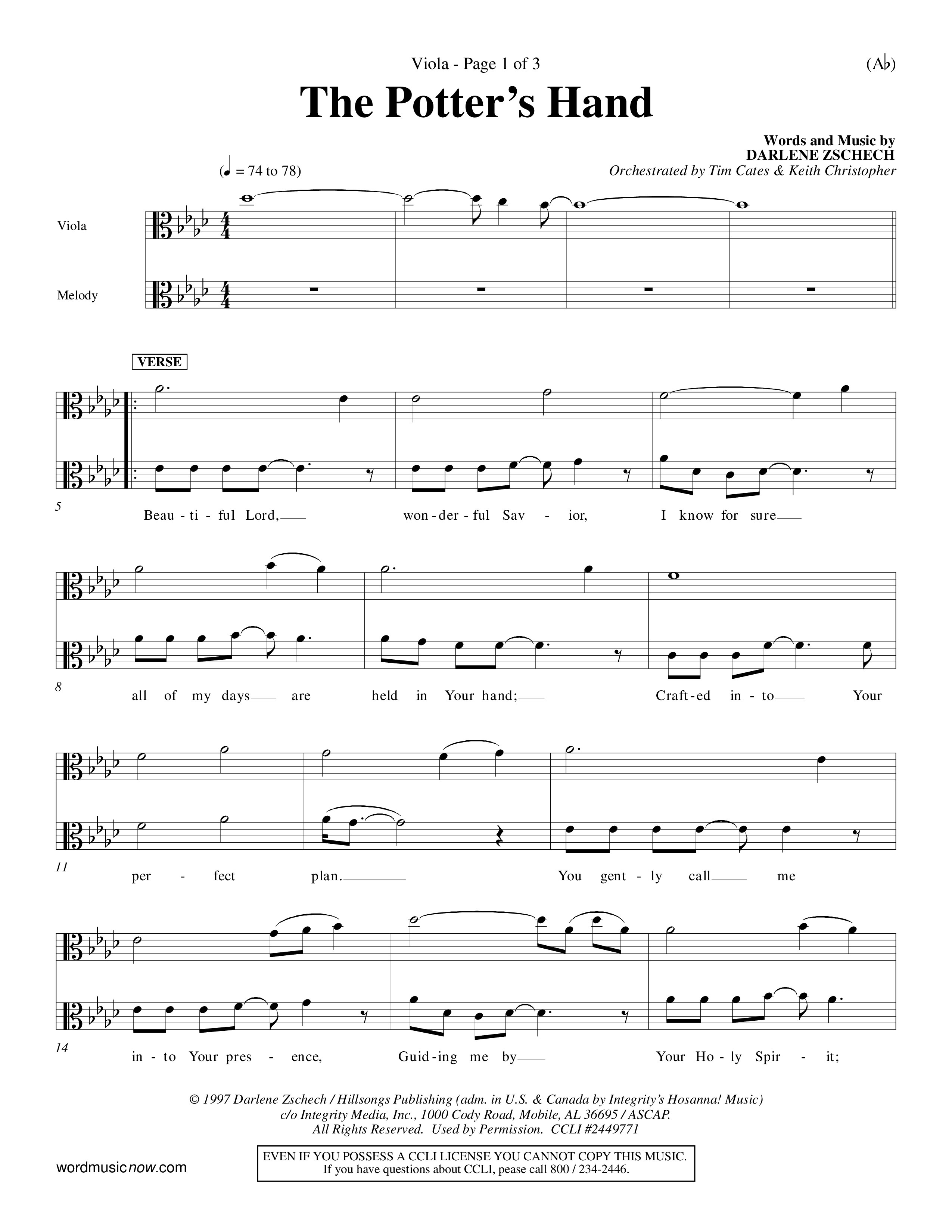 The Potter's Hand (Choral Anthem SATB) Viola (Word Music Choral / Orch. Tim Cates / Orch. Keith Christopher)