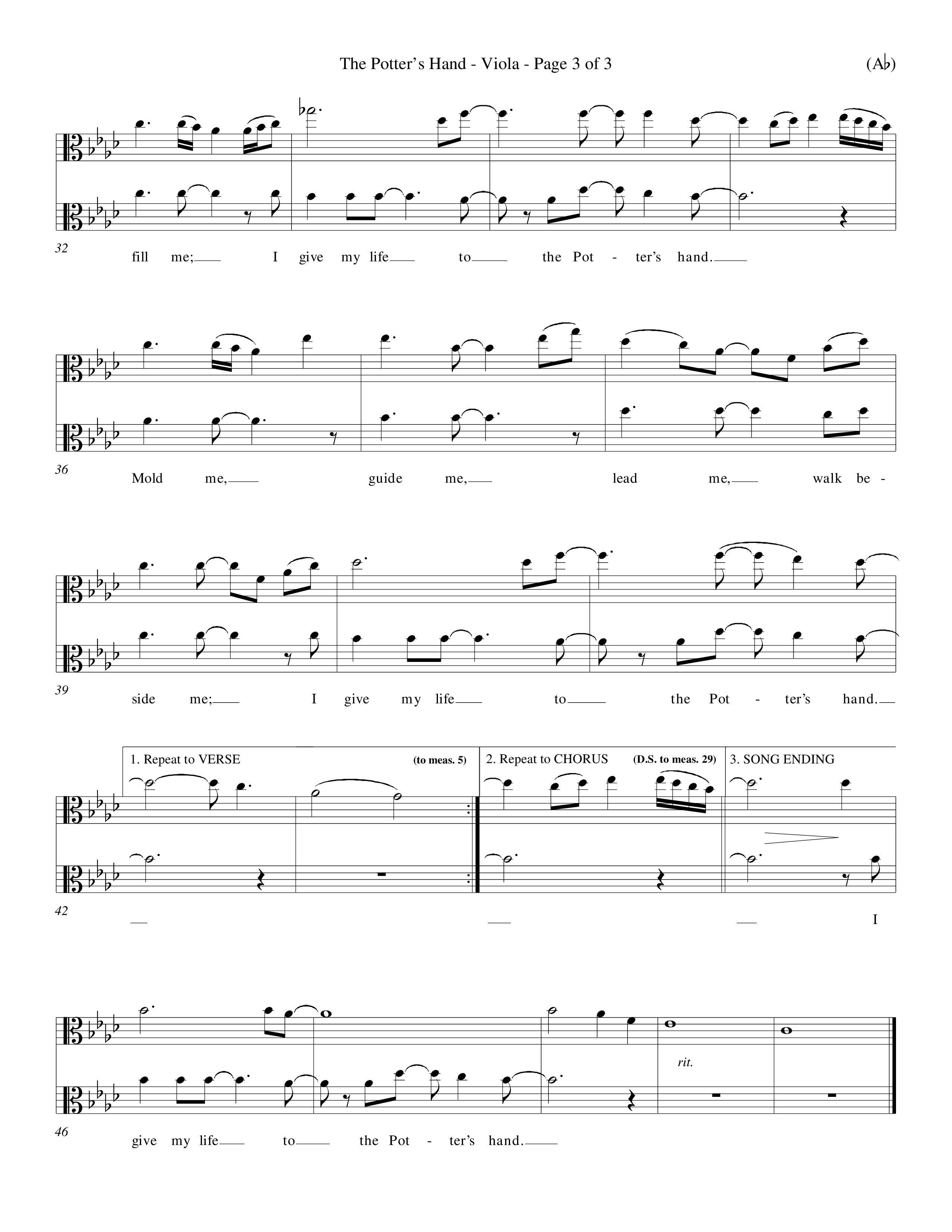 The Potter's Hand (Choral Anthem SATB) Viola (Word Music Choral / Orch. Tim Cates / Orch. Keith Christopher)