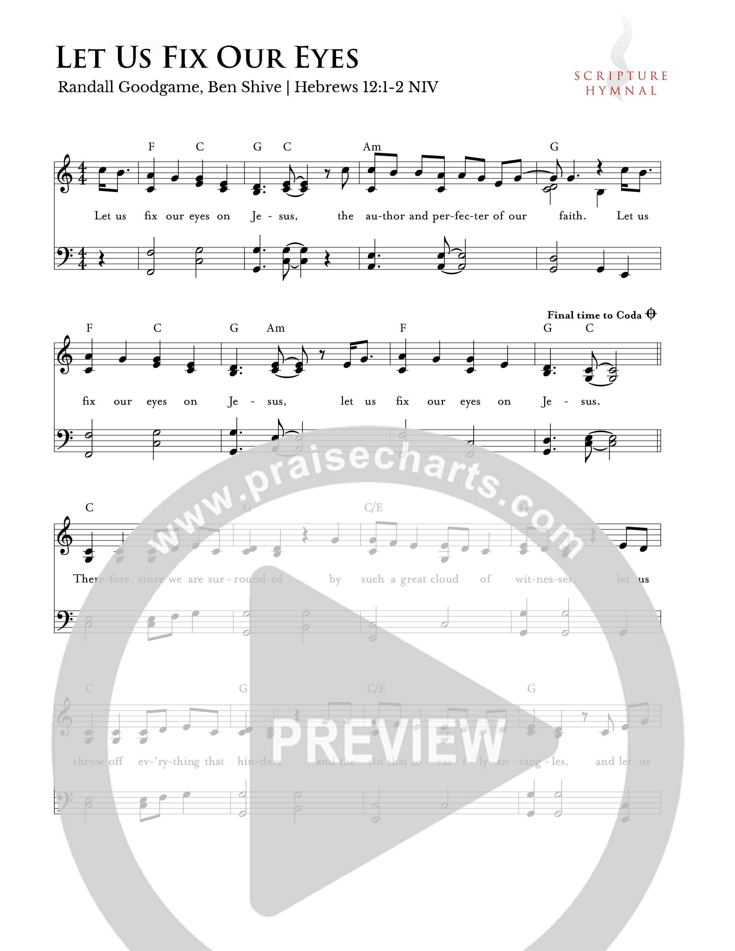 Let Us Fix Our Eyes Lead Sheet Melody (Scripture Hymnal)