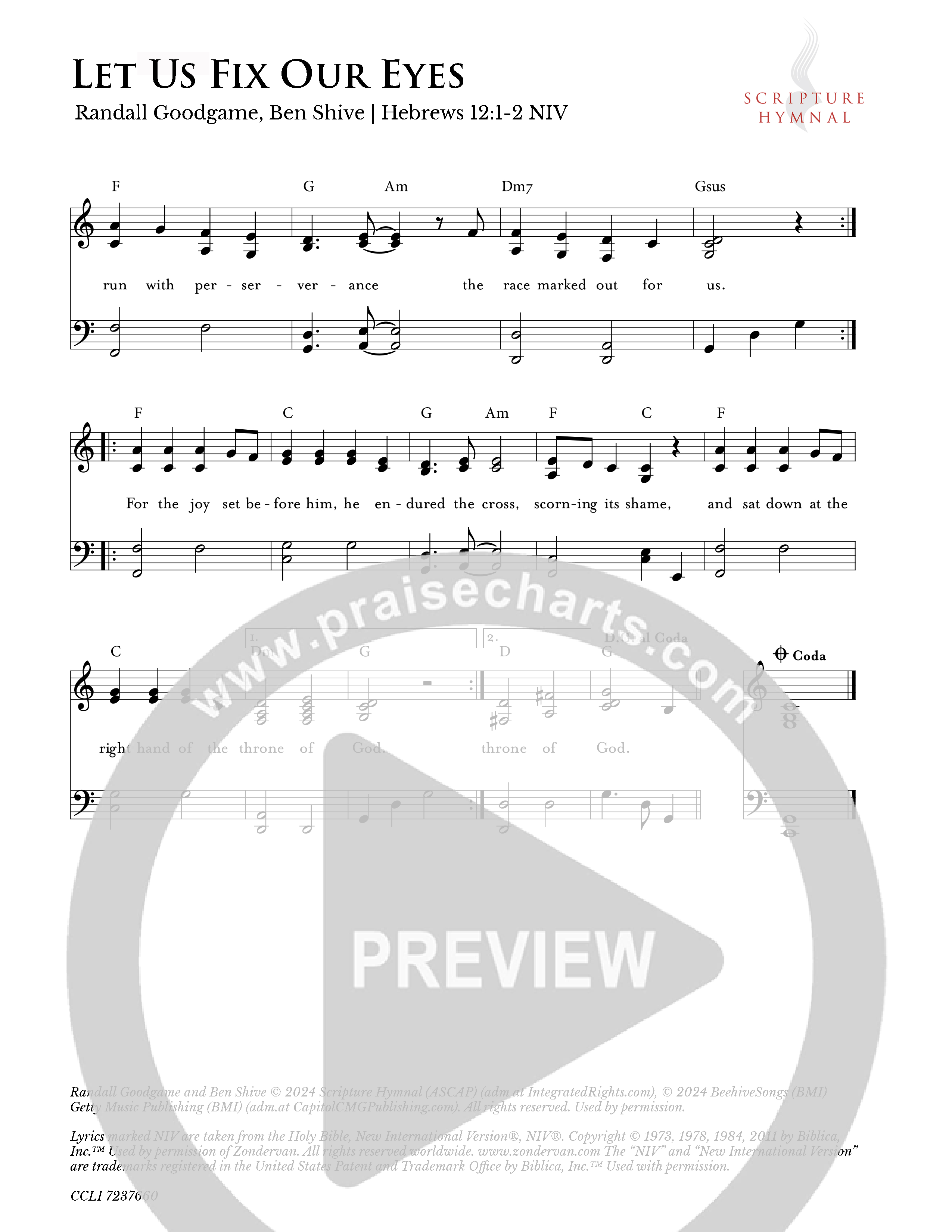 Let Us Fix Our Eyes Lead Sheet Melody (Scripture Hymnal)