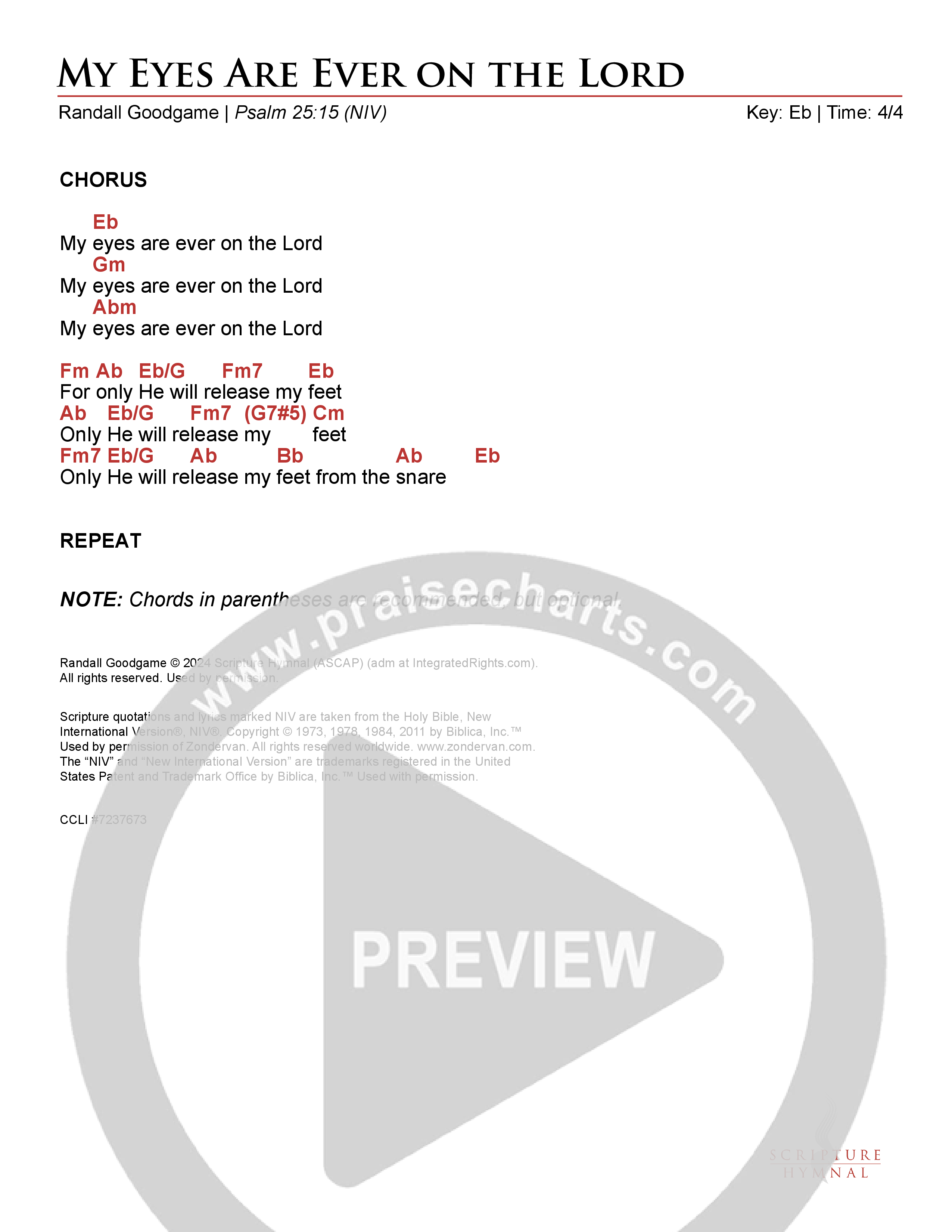 My Eyes Are Ever On The Lord Chord Chart (Scripture Hymnal)