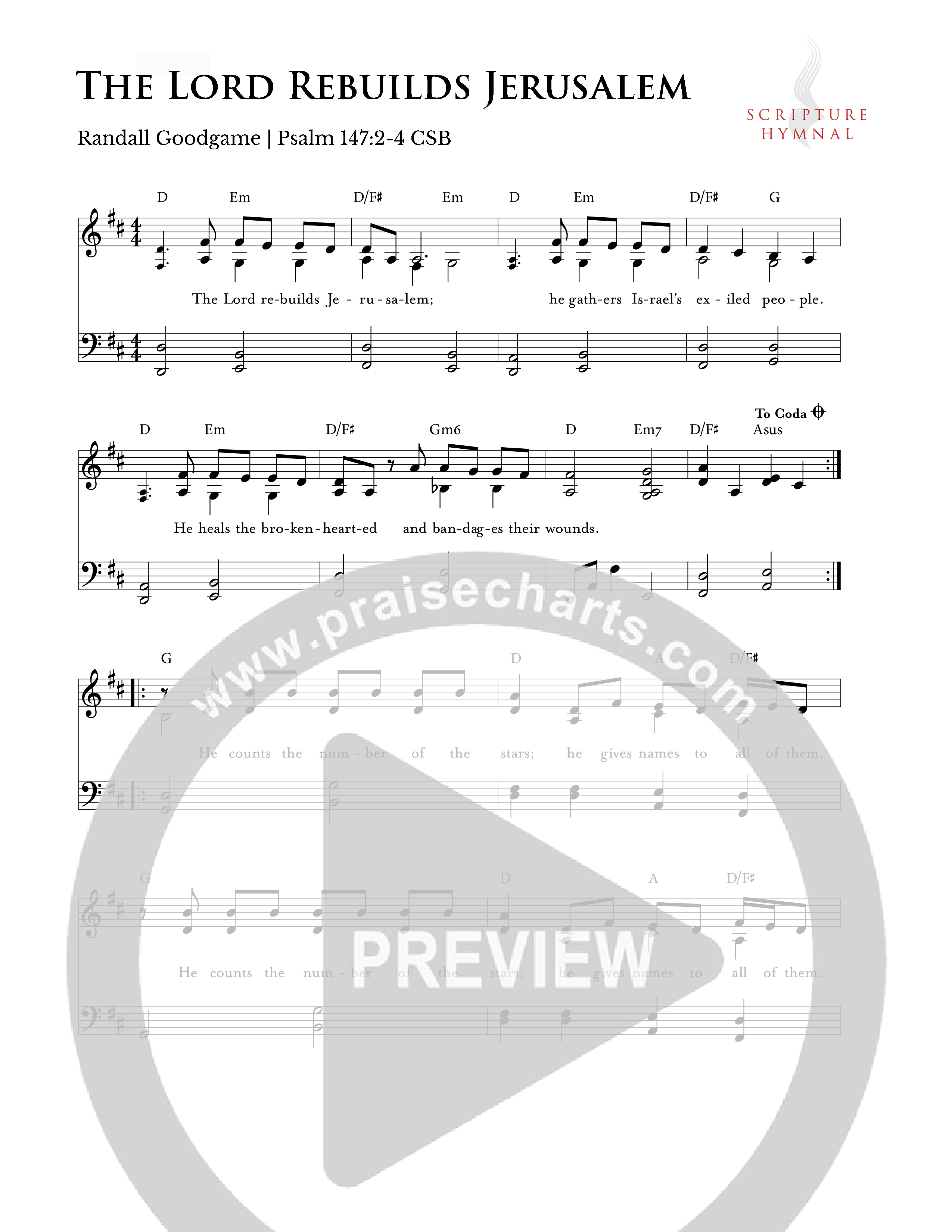 The Lord Rebuilds Jerusalem Lead Sheet Melody (Scripture Hymnal)