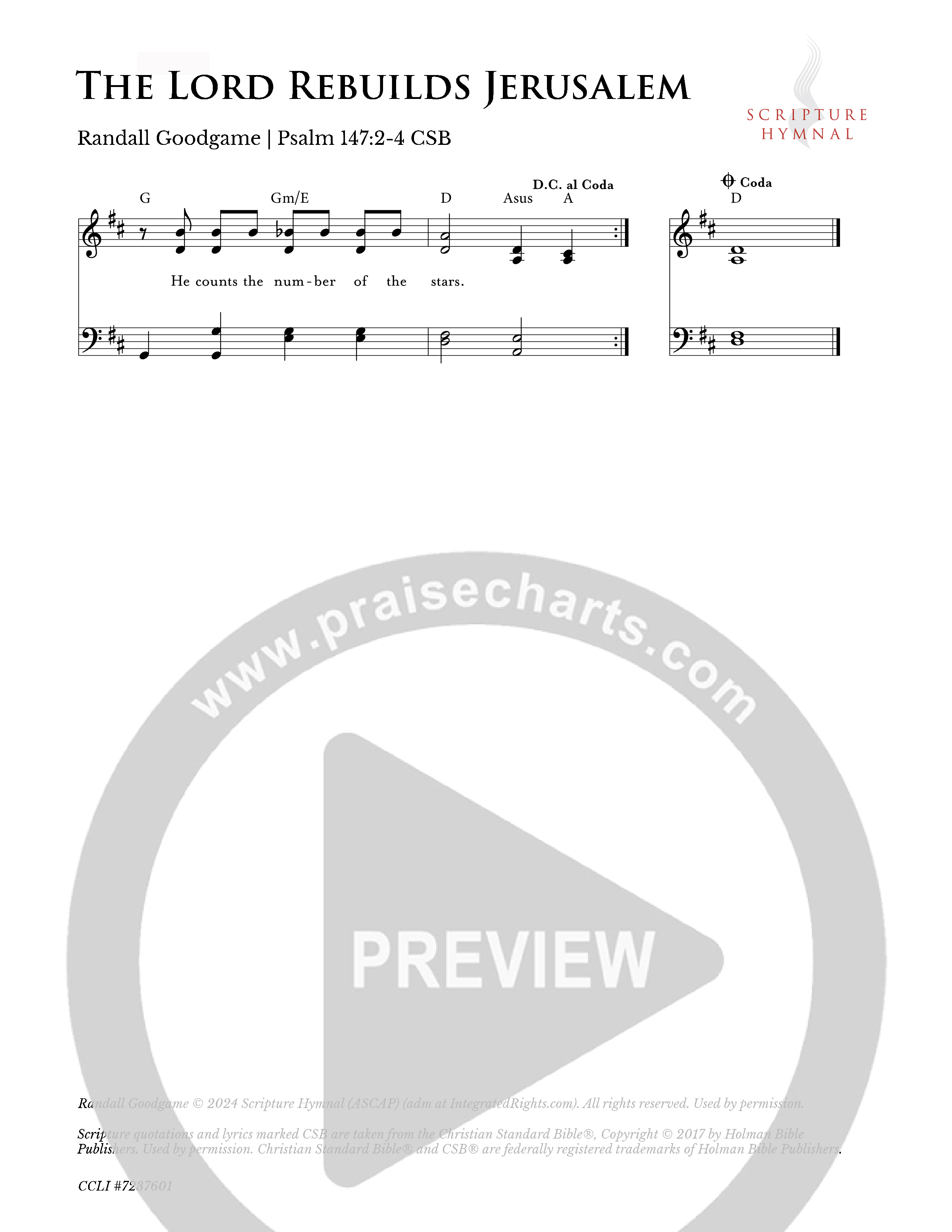 The Lord Rebuilds Jerusalem Lead Sheet Melody (Scripture Hymnal)