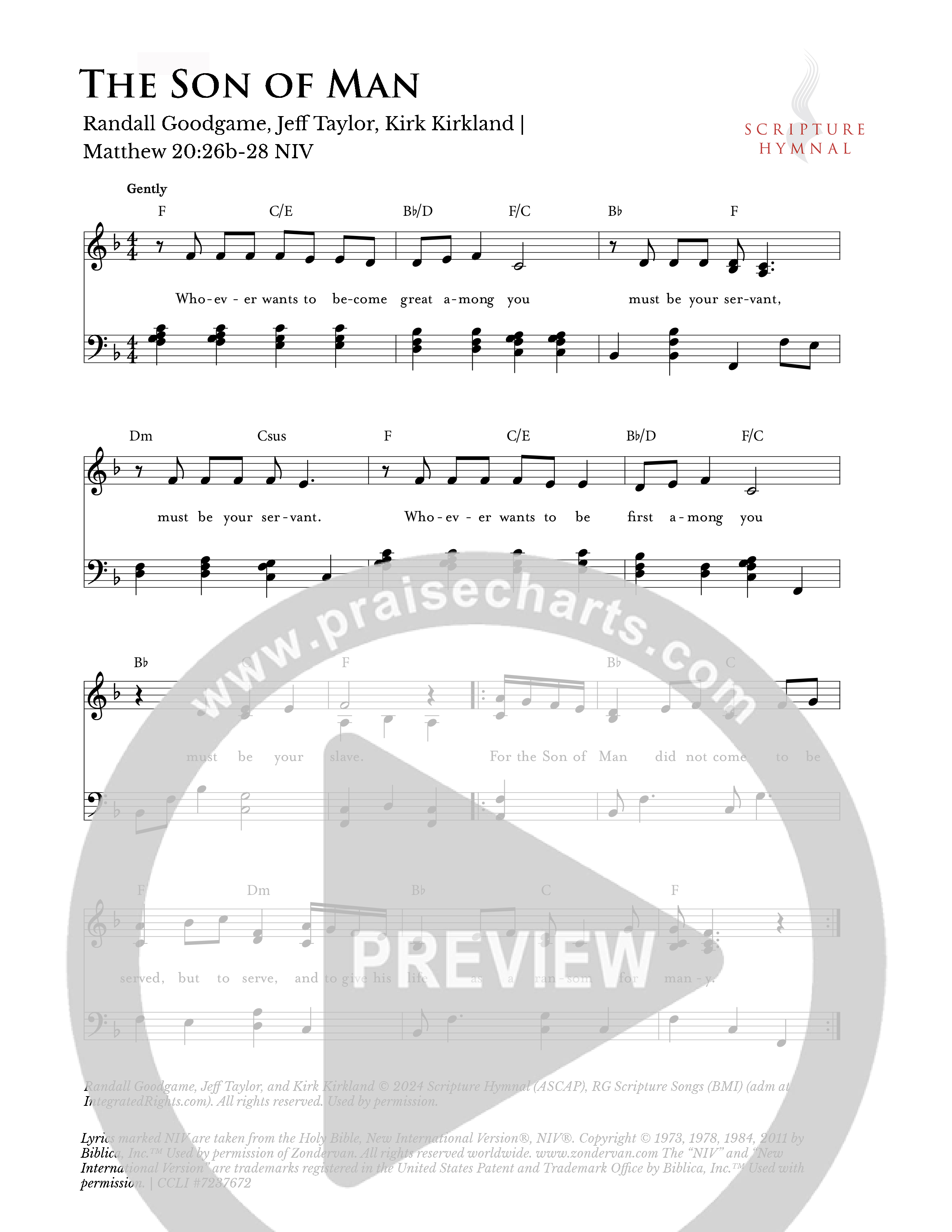 The Son Of Man Lead Sheet Melody (Scripture Hymnal)