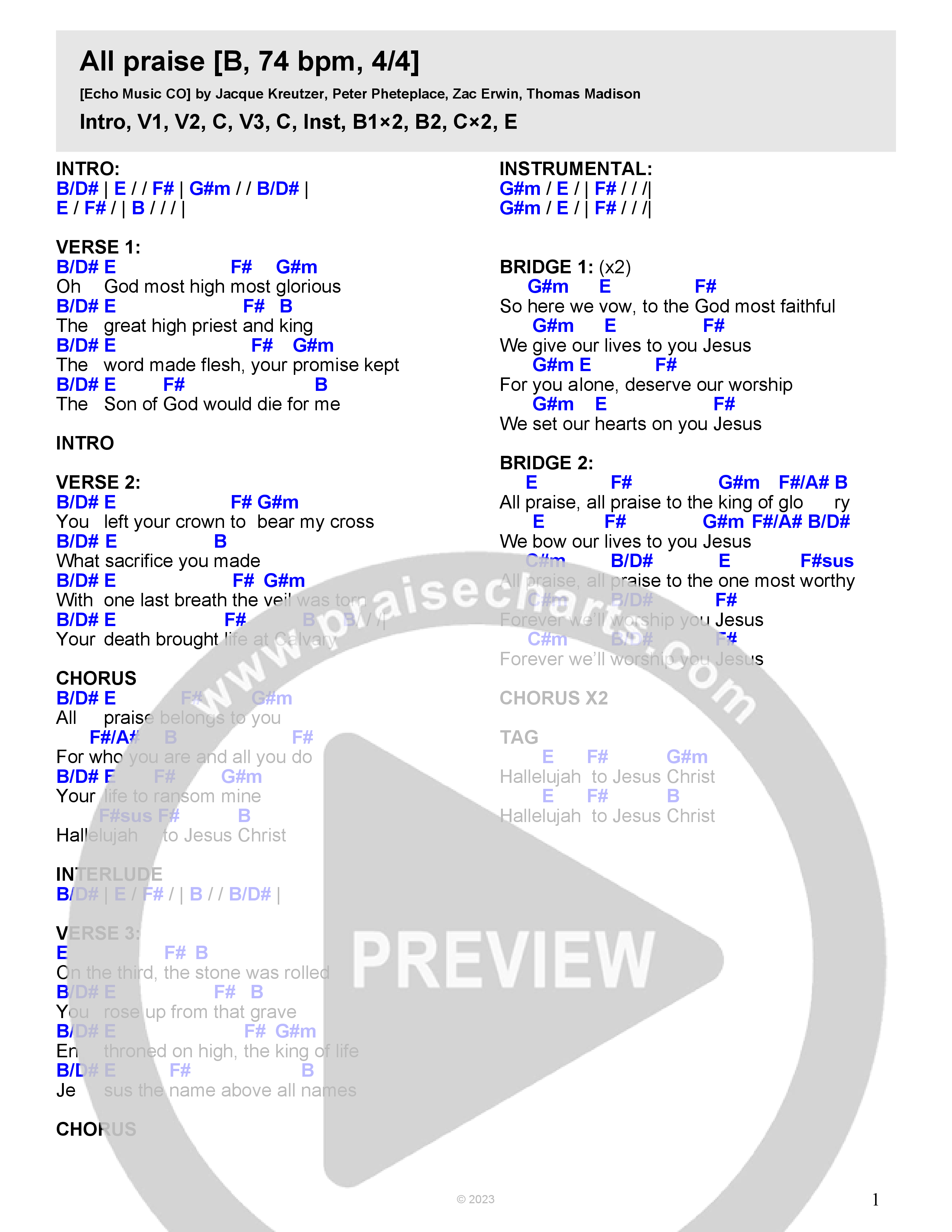 All Praise Chord Chart (Echo Music CO)