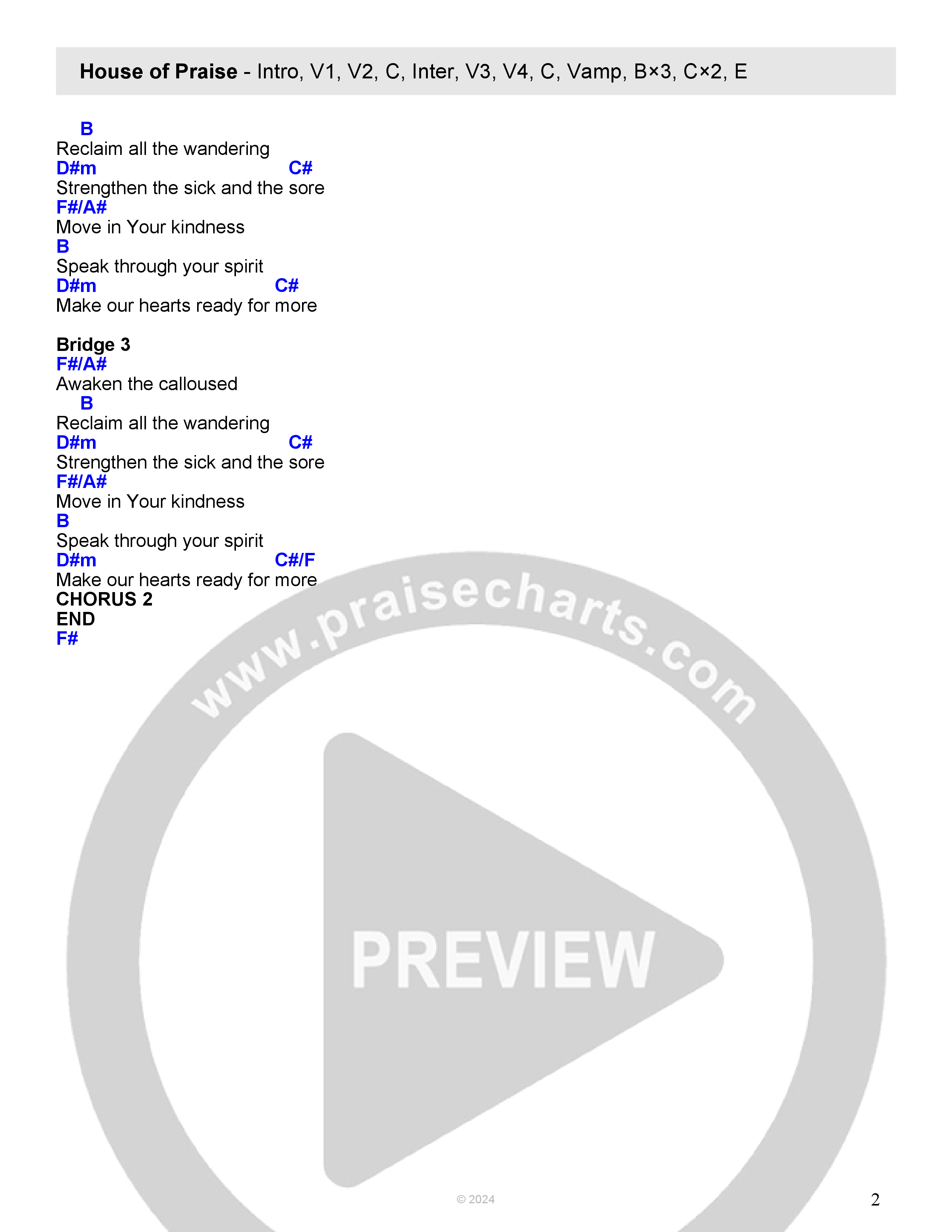 House Of Praise Chord Chart (Echo Music CO)