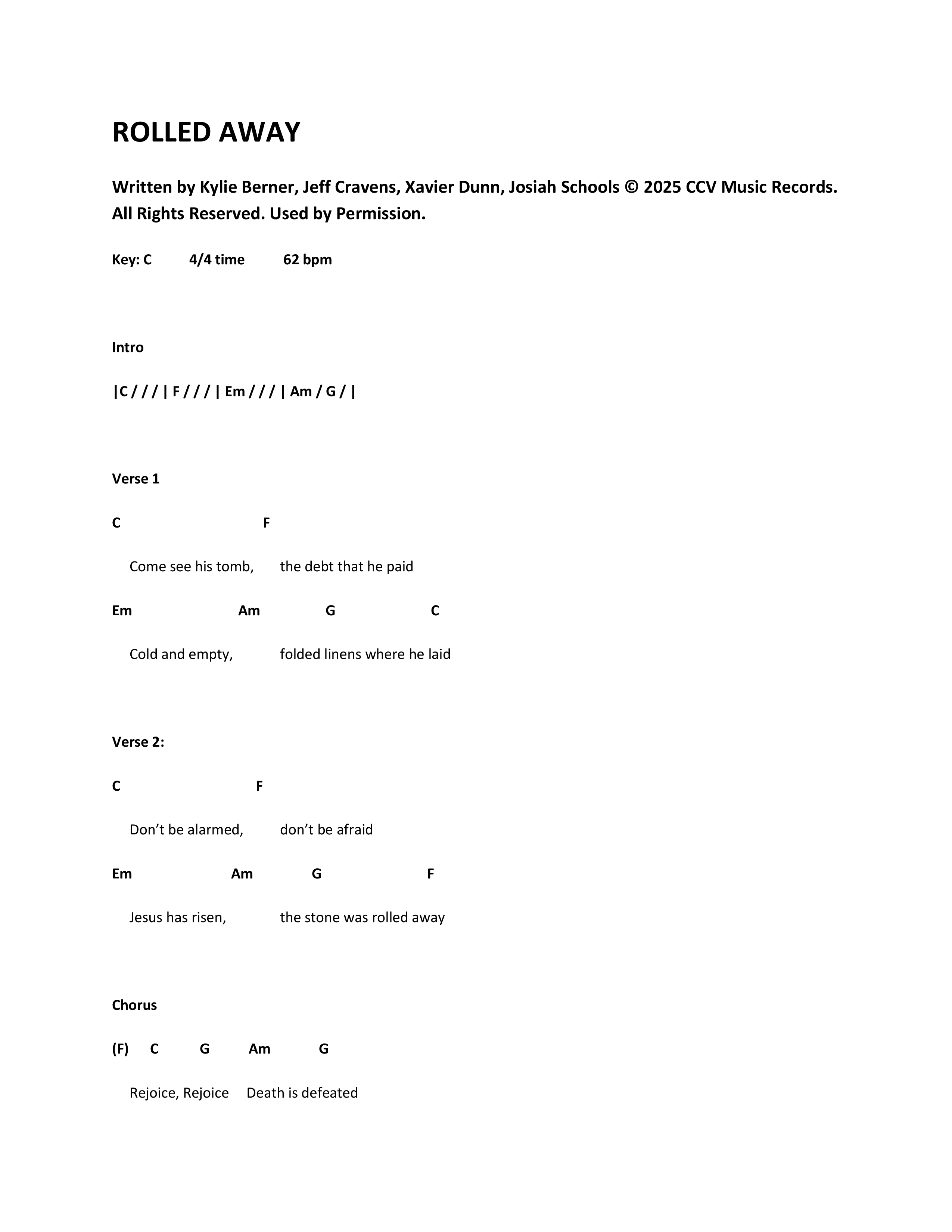 Rolled Away (Acoustic) Chord Chart (CCV Music)