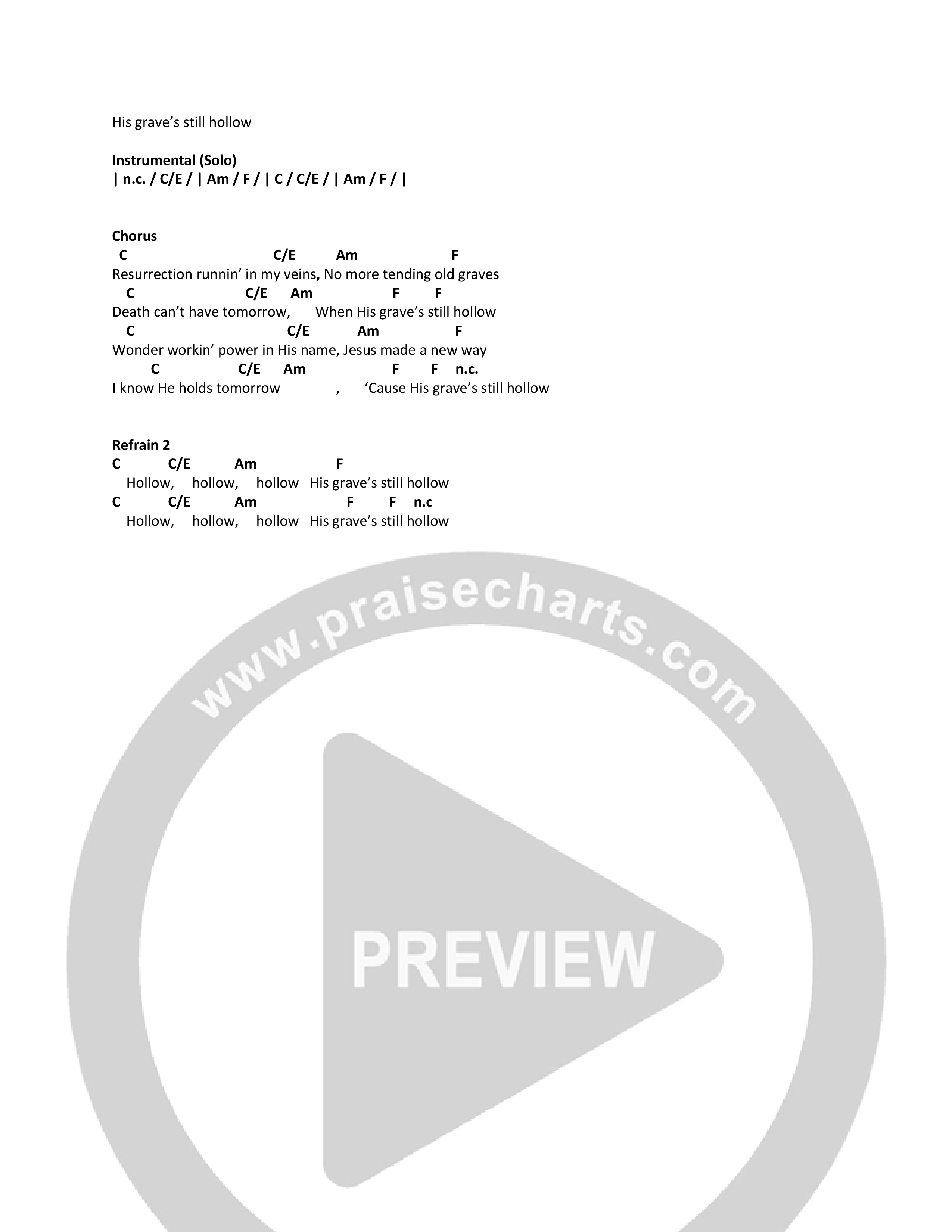 Hollow (Acoustic) Chord Chart (CCV Music)