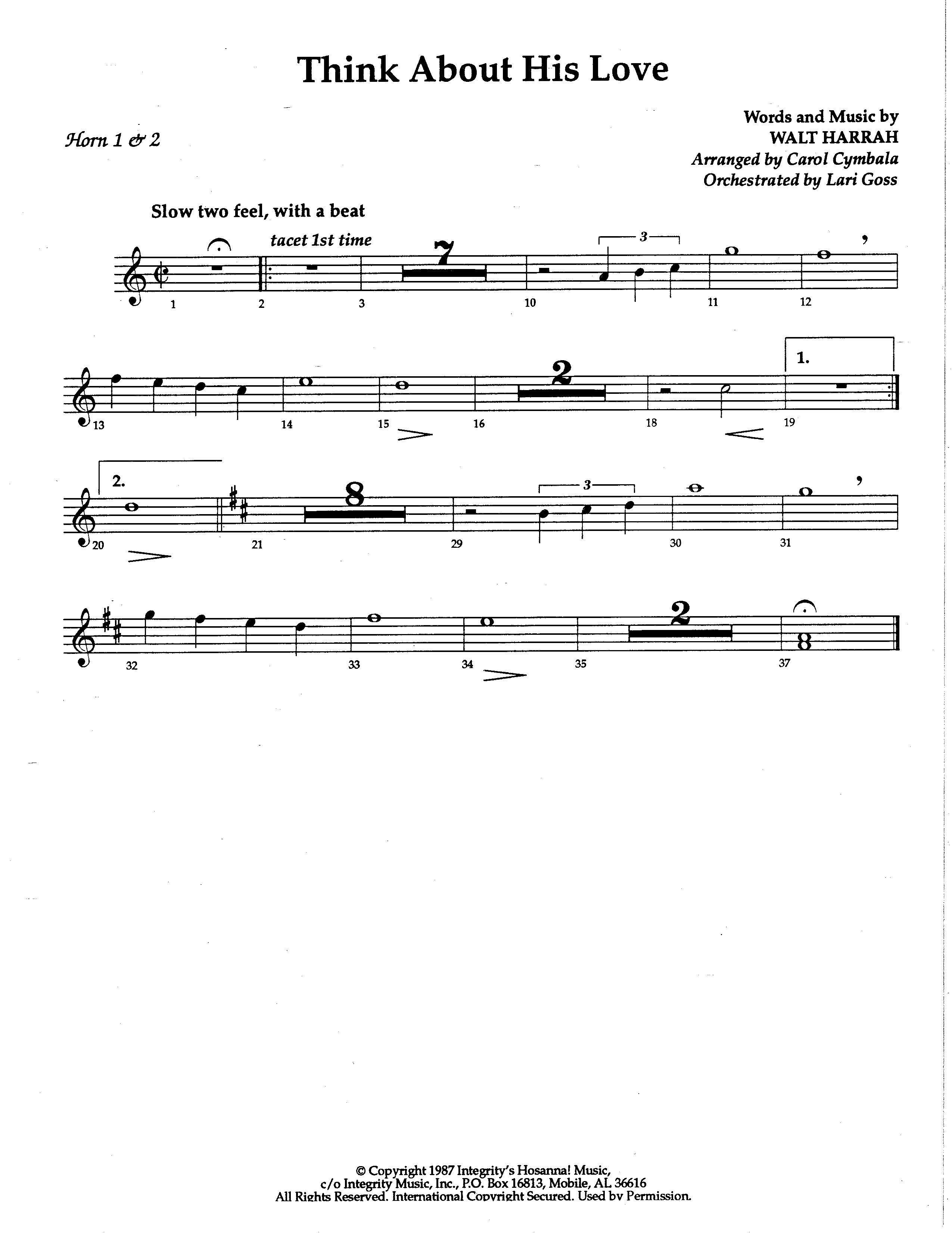 Think About His Love (Choral Anthem SATB) French Horn (The Brooklyn Tabernacle Choir / Arr. Carol Cymbala / Orch. Lari Goss)