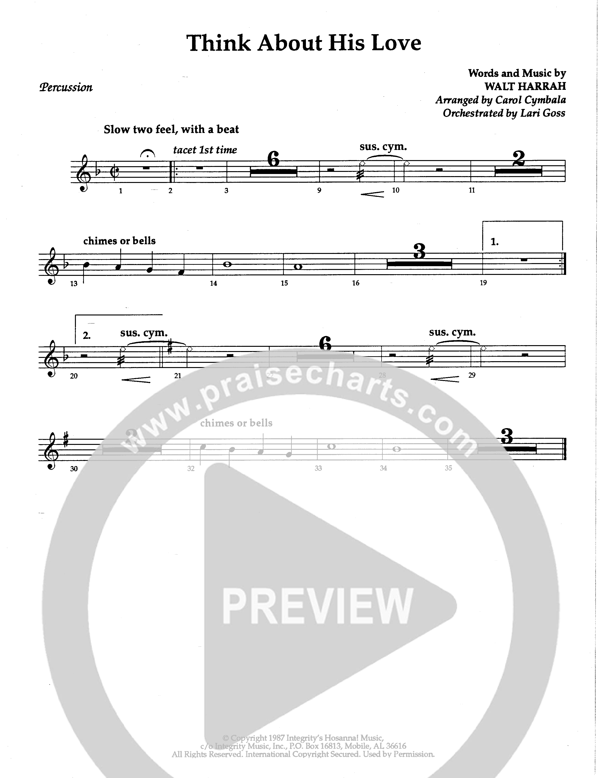 Think About His Love (Choral Anthem SATB) Percussion (The Brooklyn Tabernacle Choir / Arr. Carol Cymbala / Orch. Lari Goss)