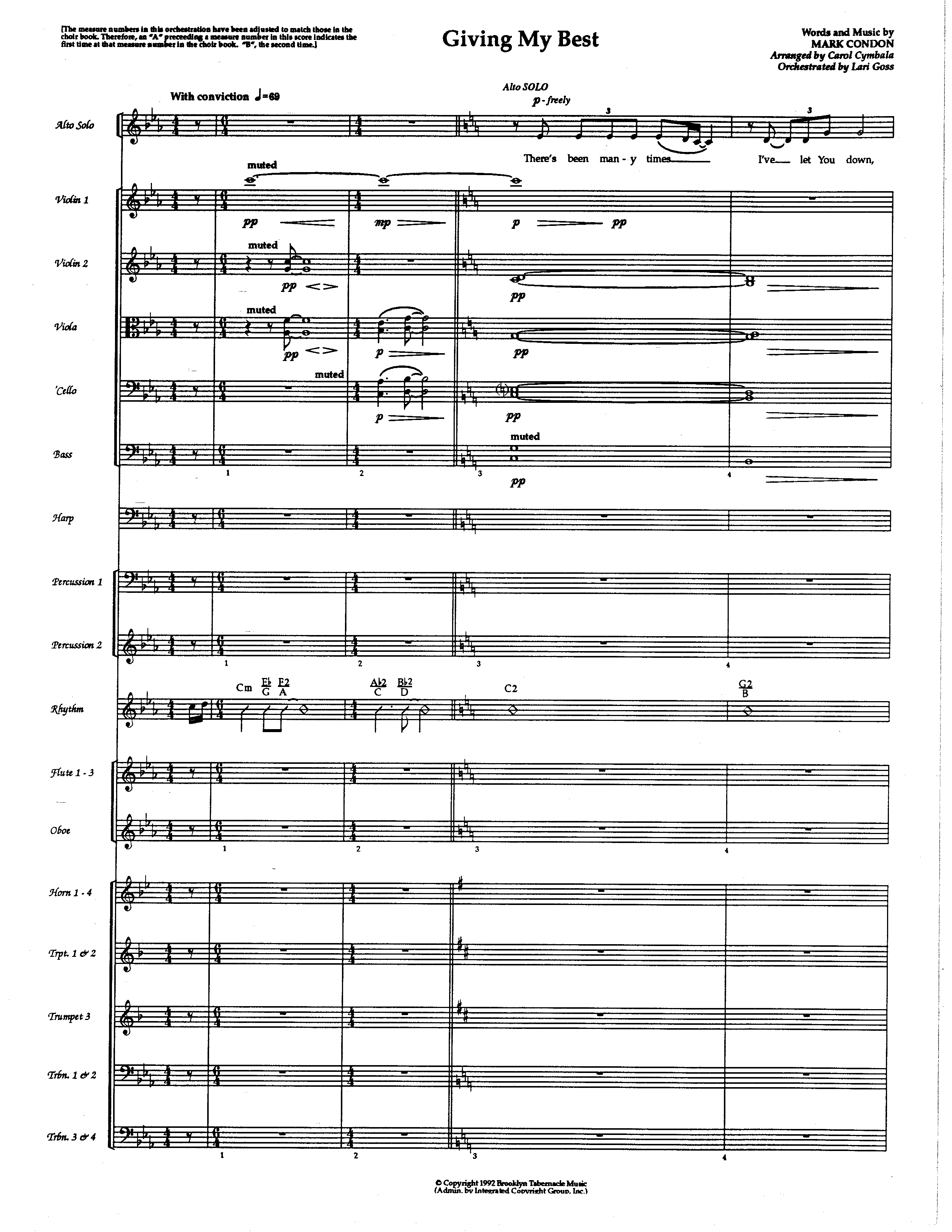 Giving My Best (Choral Anthem SATB) Conductor's Score (The Brooklyn Tabernacle Choir / Arr. Carol Cymbala / Orch. Lari Goss)