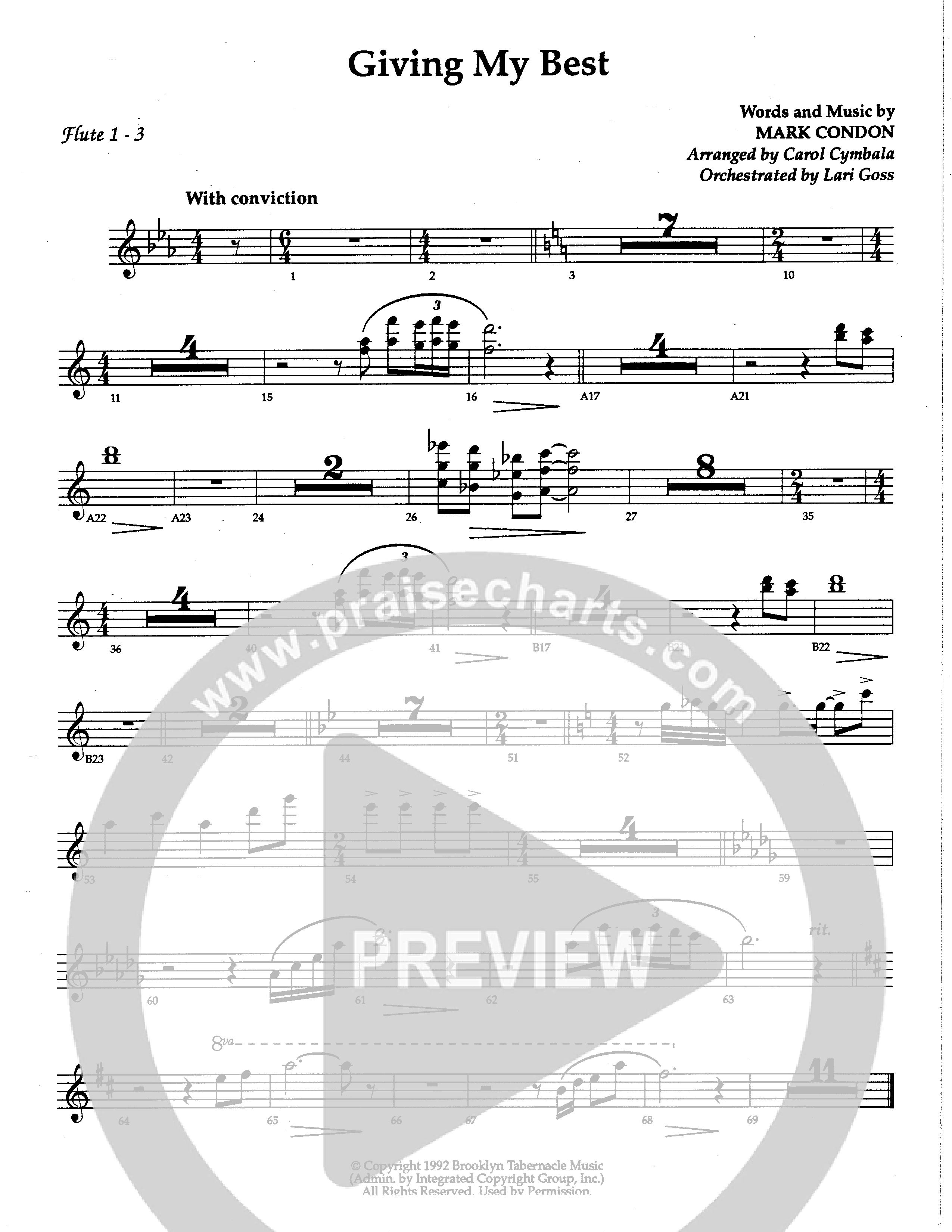 Giving My Best (Choral Anthem SATB) Flute 1/2/3 (The Brooklyn Tabernacle Choir / Arr. Carol Cymbala / Orch. Lari Goss)