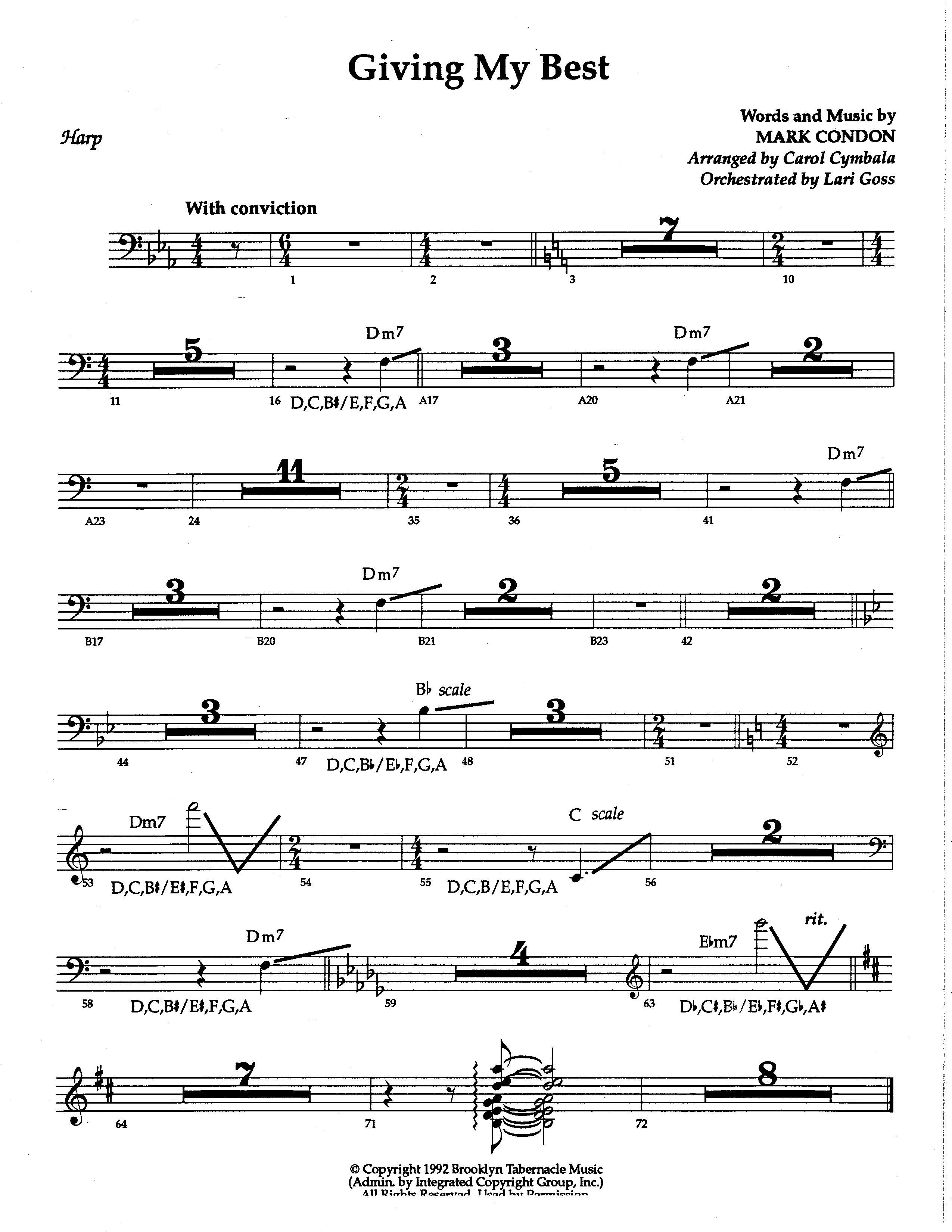 Giving My Best (Choral Anthem SATB) Harp (The Brooklyn Tabernacle Choir / Arr. Carol Cymbala / Orch. Lari Goss)