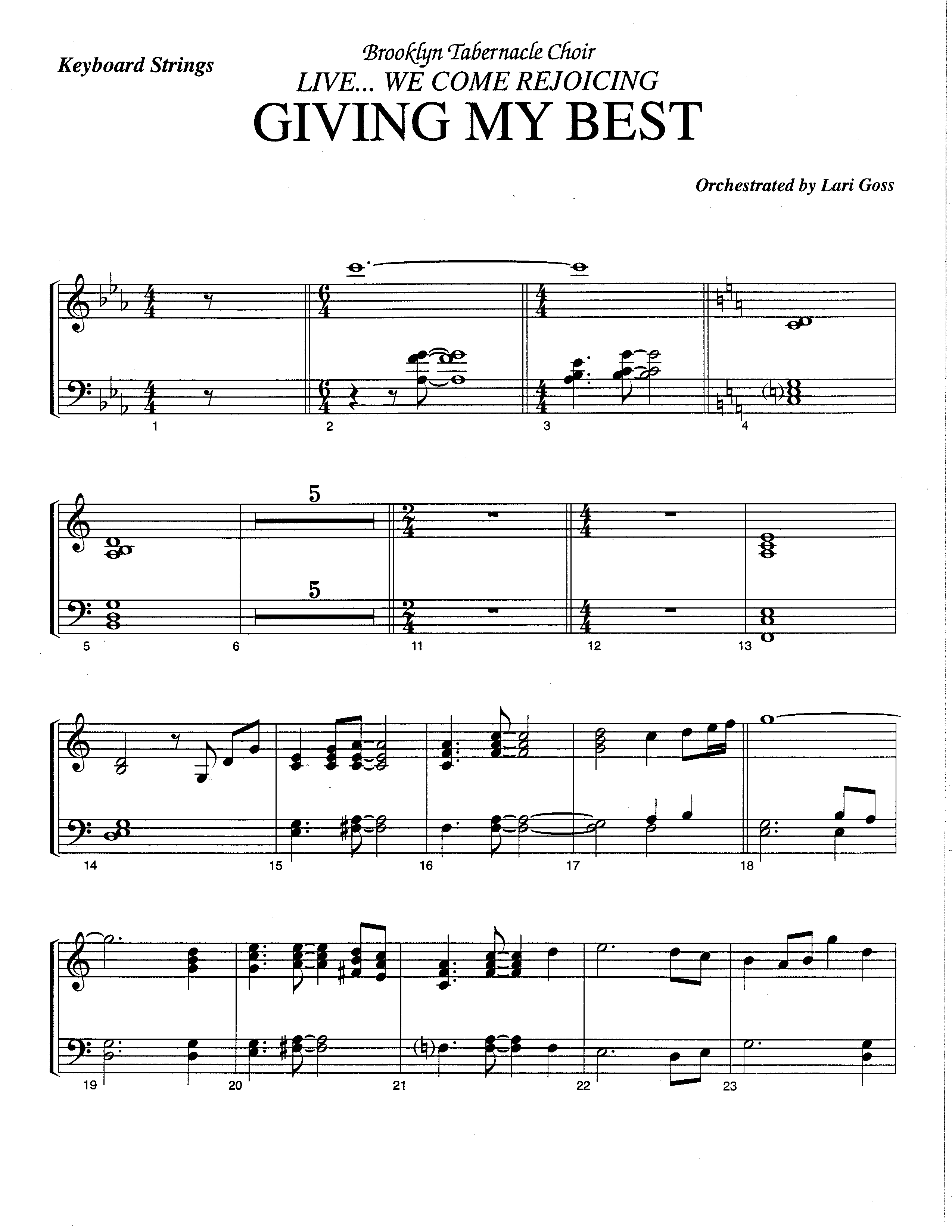 Giving My Best (Choral Anthem SATB) Piano Sheet (The Brooklyn Tabernacle Choir / Arr. Carol Cymbala / Orch. Lari Goss)
