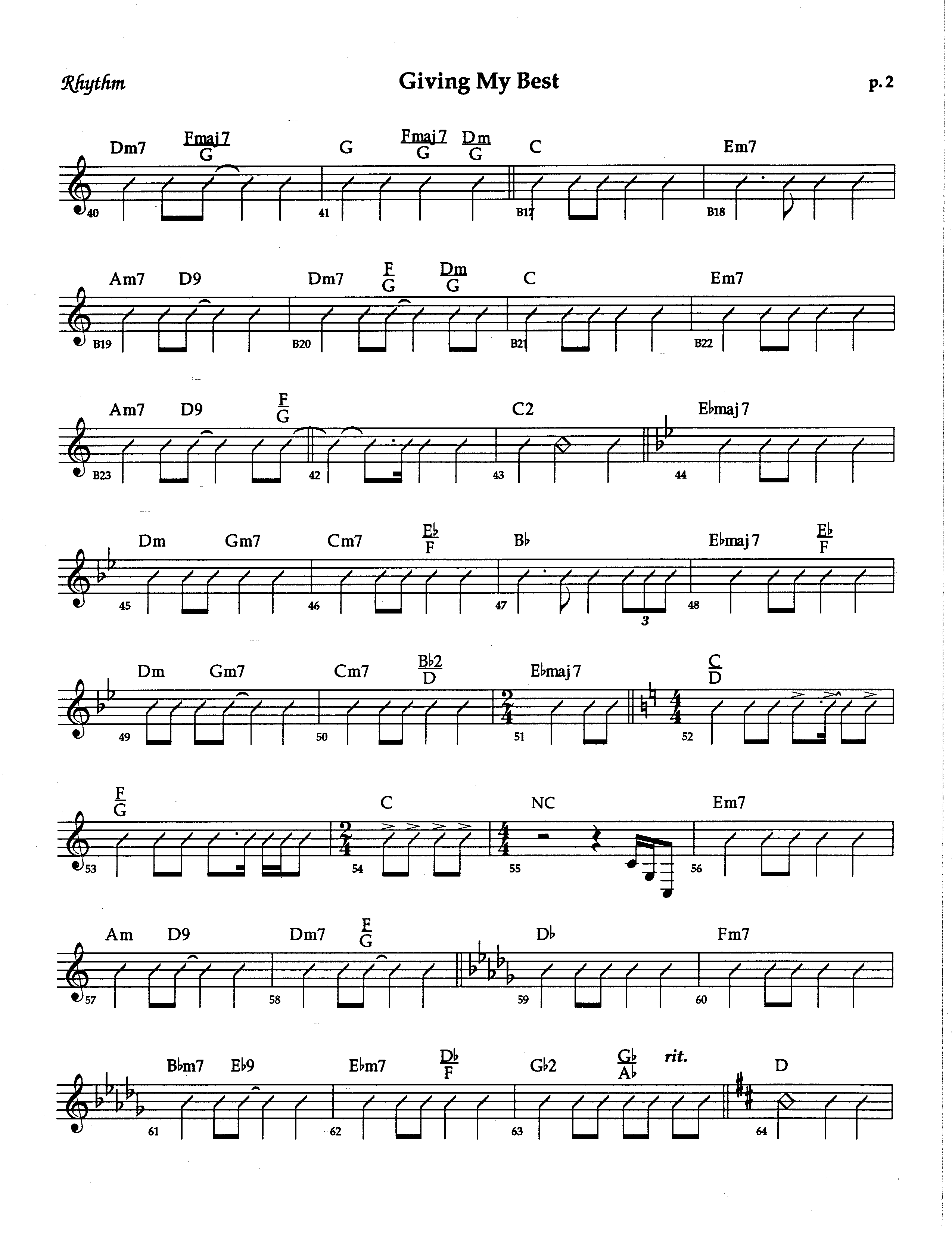 Giving My Best (Choral Anthem SATB) Rhythm Chart (The Brooklyn Tabernacle Choir / Arr. Carol Cymbala / Orch. Lari Goss)