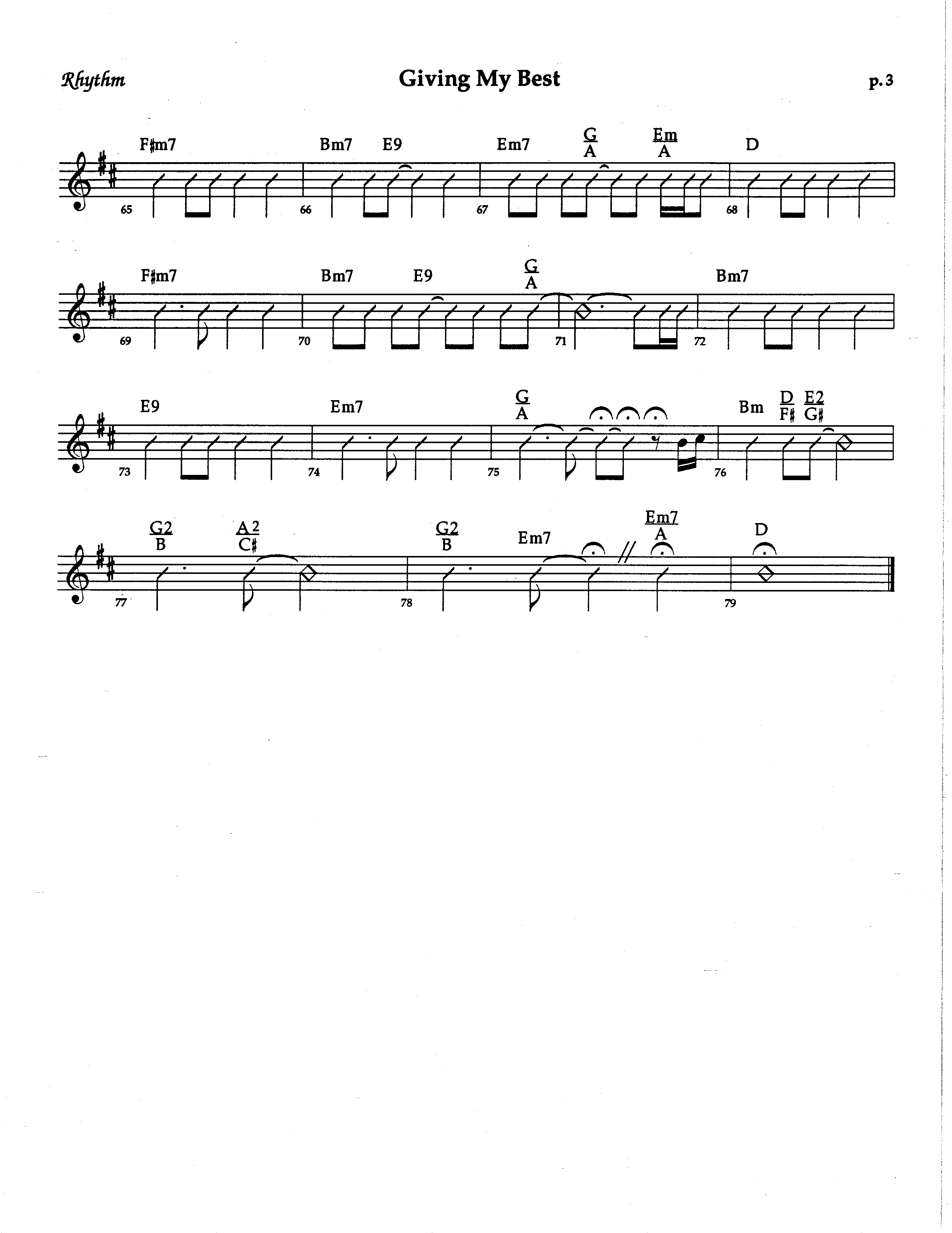 Giving My Best (Choral Anthem SATB) Rhythm Chart (The Brooklyn Tabernacle Choir / Arr. Carol Cymbala / Orch. Lari Goss)