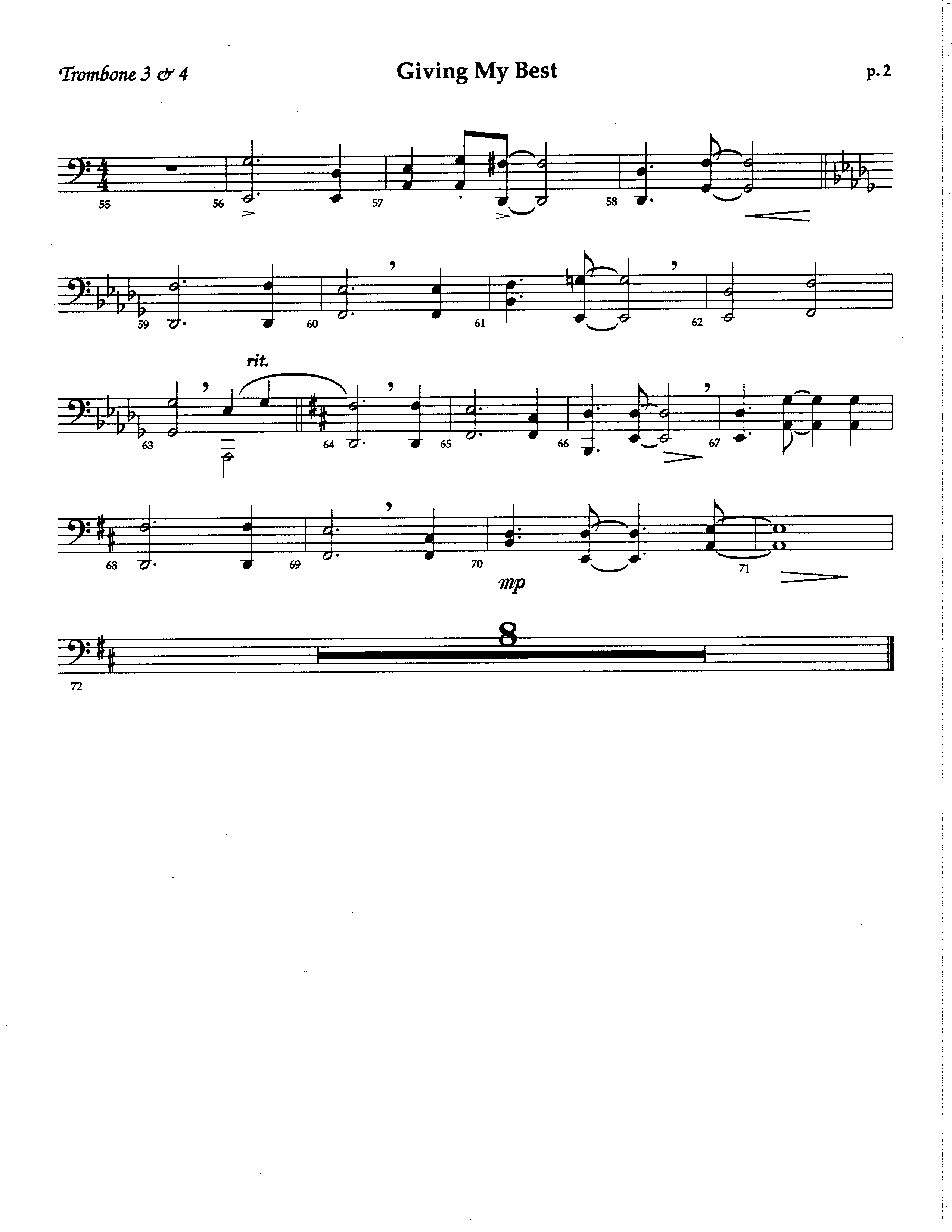 Giving My Best (Choral Anthem SATB) Trombone 3/4 (The Brooklyn Tabernacle Choir / Arr. Carol Cymbala / Orch. Lari Goss)