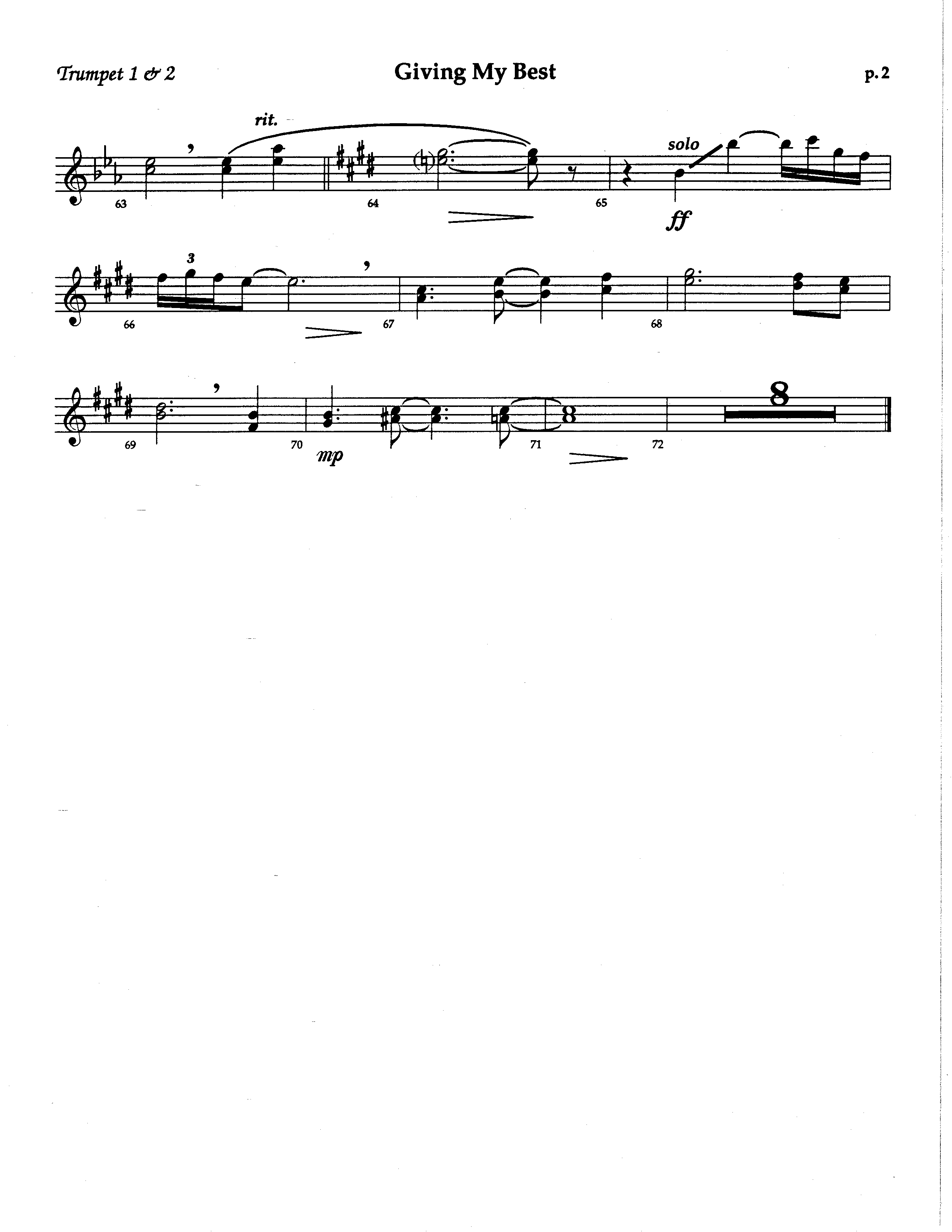 Giving My Best (Choral Anthem SATB) Trumpet 1,2 (The Brooklyn Tabernacle Choir / Arr. Carol Cymbala / Orch. Lari Goss)