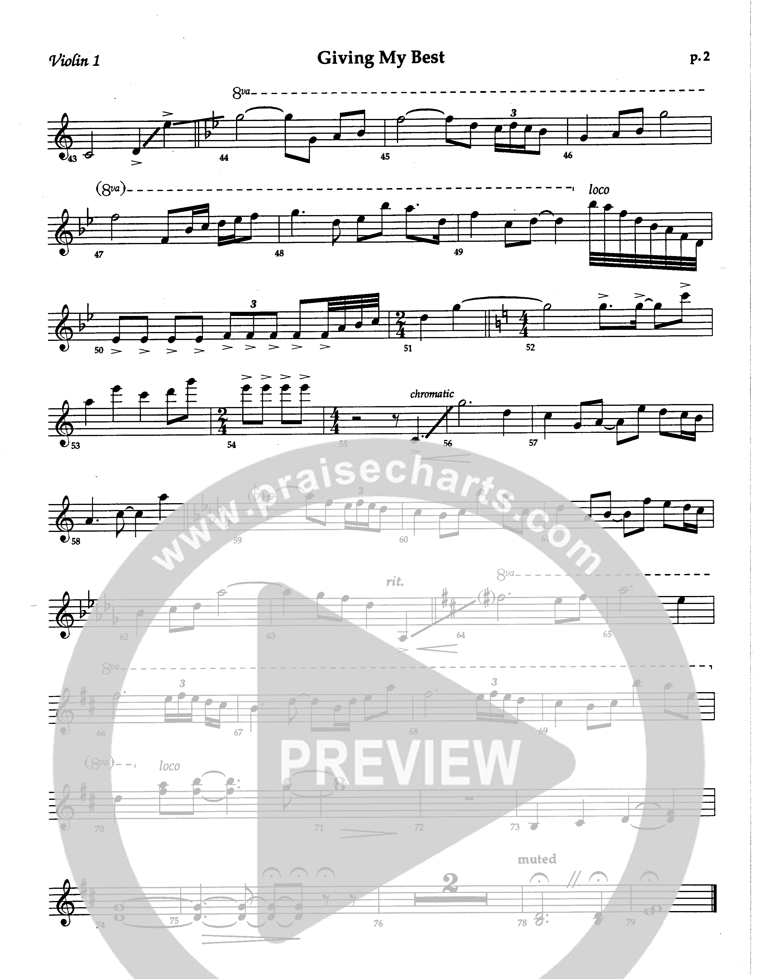 Giving My Best (Choral Anthem SATB) Violin 1 (The Brooklyn Tabernacle Choir / Arr. Carol Cymbala / Orch. Lari Goss)