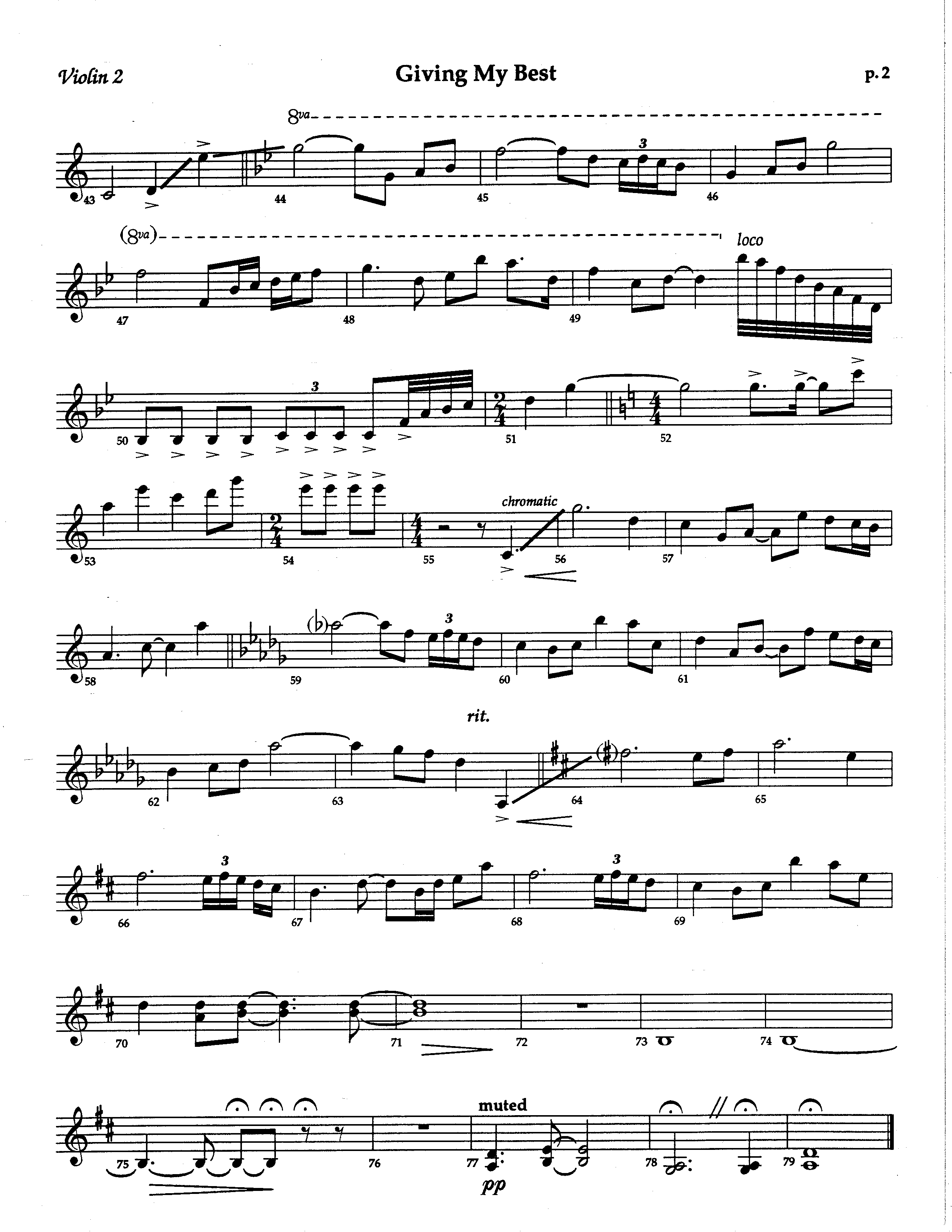 Giving My Best (Choral Anthem SATB) Violin 2 (The Brooklyn Tabernacle Choir / Arr. Carol Cymbala / Orch. Lari Goss)