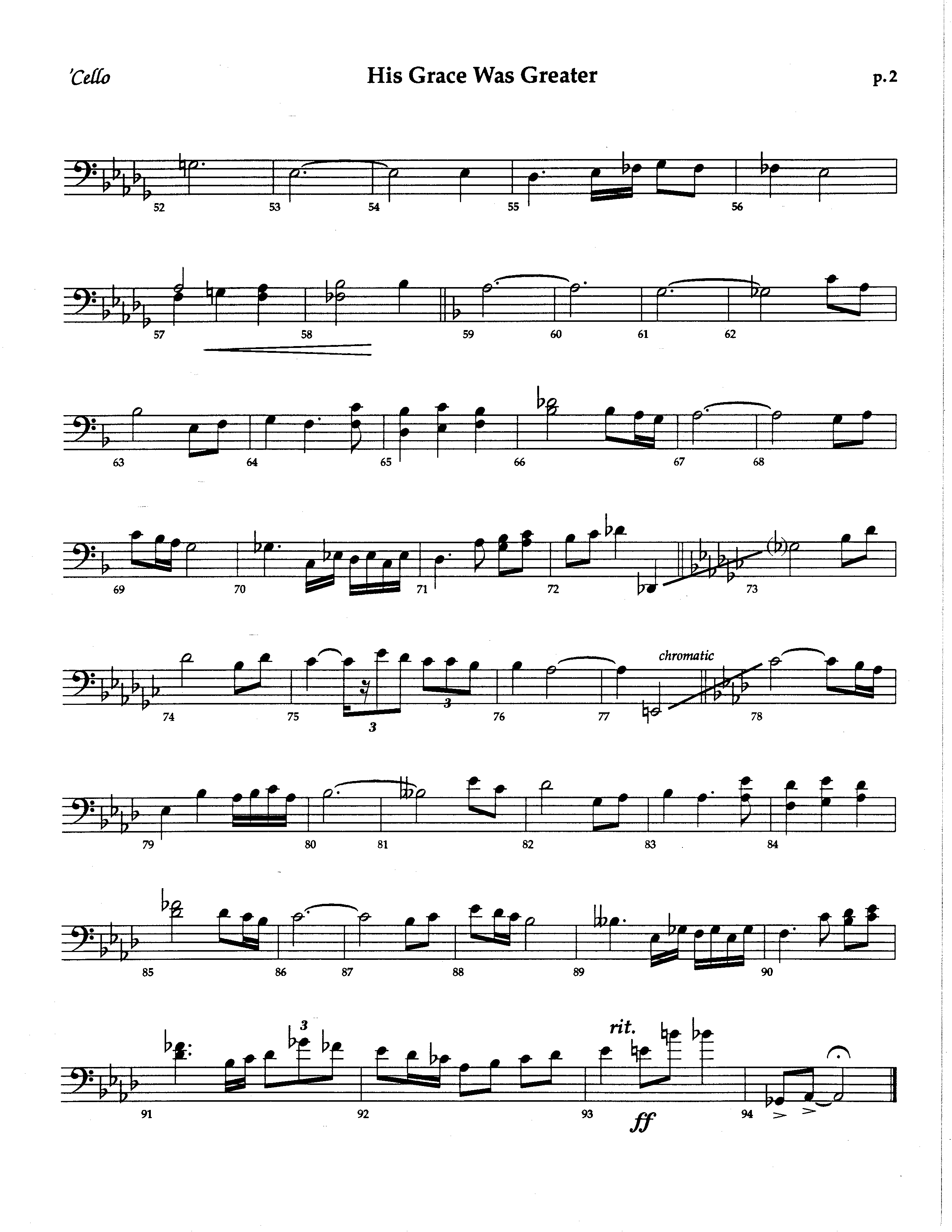 His Grace Was Greater (Choral Anthem SATB) Cello (The Brooklyn Tabernacle Choir / Arr. Carol Cymbala / Orch. Lari Goss)