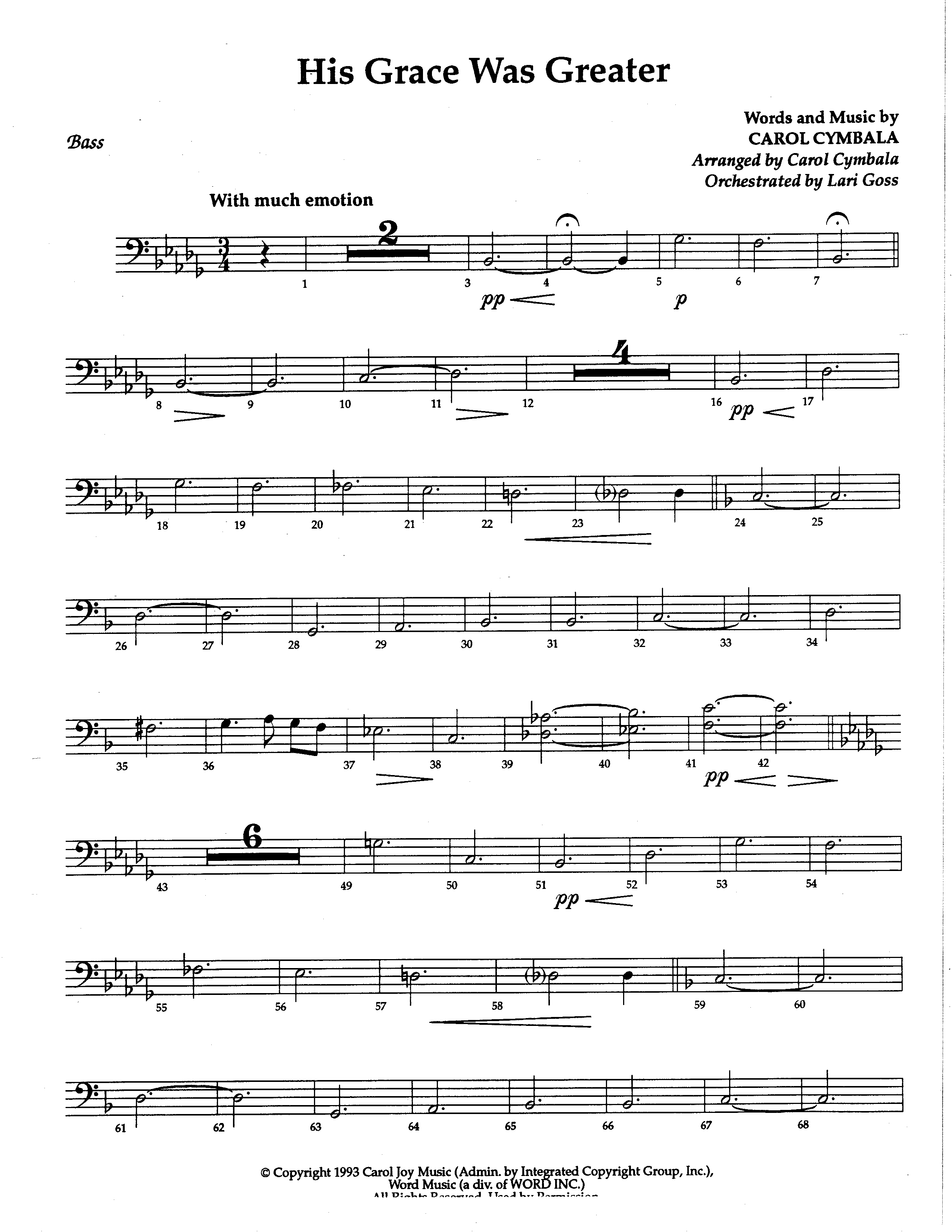 His Grace Was Greater (Choral Anthem SATB) Double Bass (The Brooklyn Tabernacle Choir / Arr. Carol Cymbala / Orch. Lari Goss)