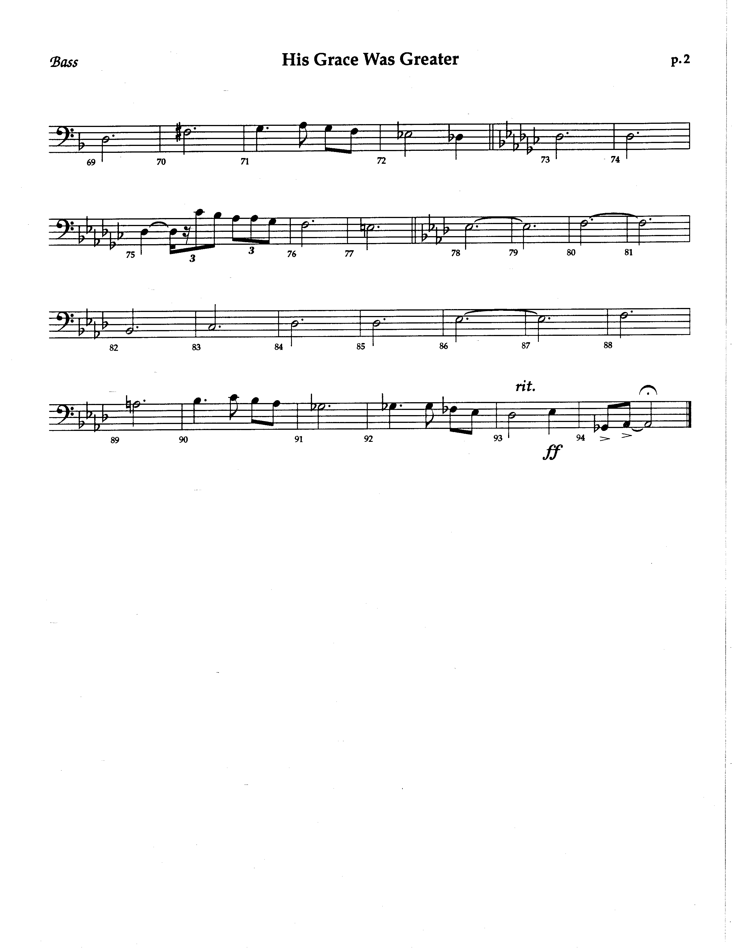 His Grace Was Greater (Choral Anthem SATB) Double Bass (The Brooklyn Tabernacle Choir / Arr. Carol Cymbala / Orch. Lari Goss)