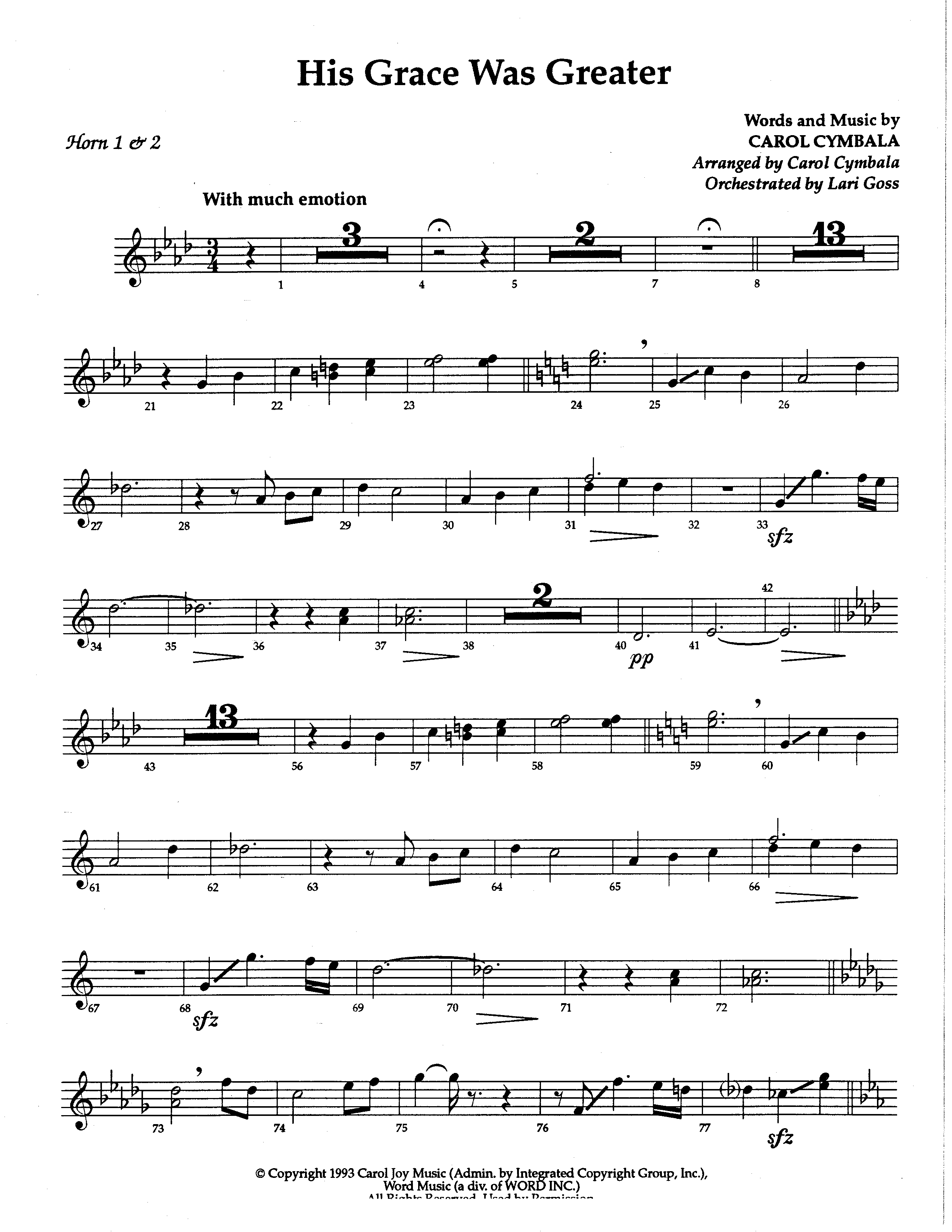 His Grace Was Greater (Choral Anthem SATB) French Horn (The Brooklyn Tabernacle Choir / Arr. Carol Cymbala / Orch. Lari Goss)