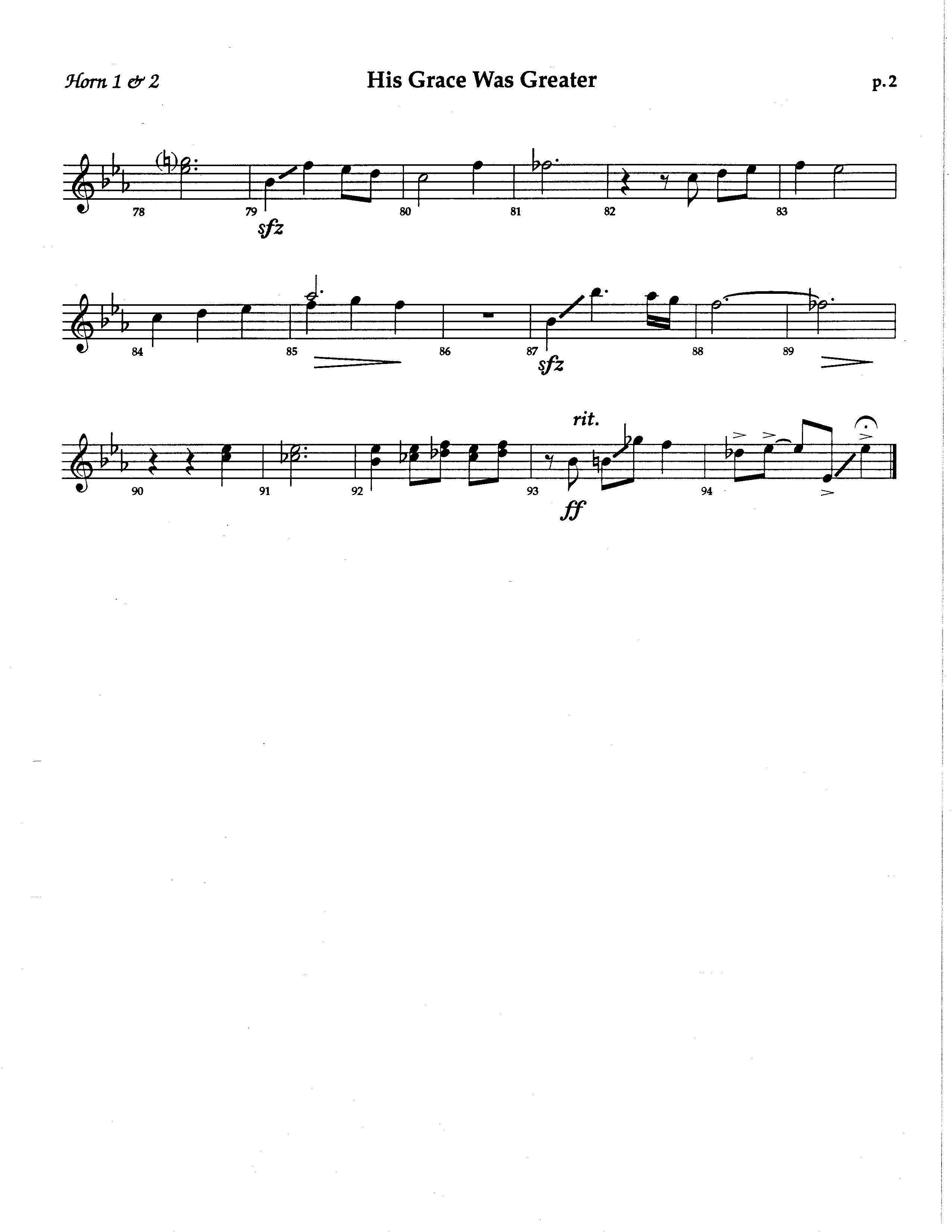 His Grace Was Greater (Choral Anthem SATB) French Horn (The Brooklyn Tabernacle Choir / Arr. Carol Cymbala / Orch. Lari Goss)