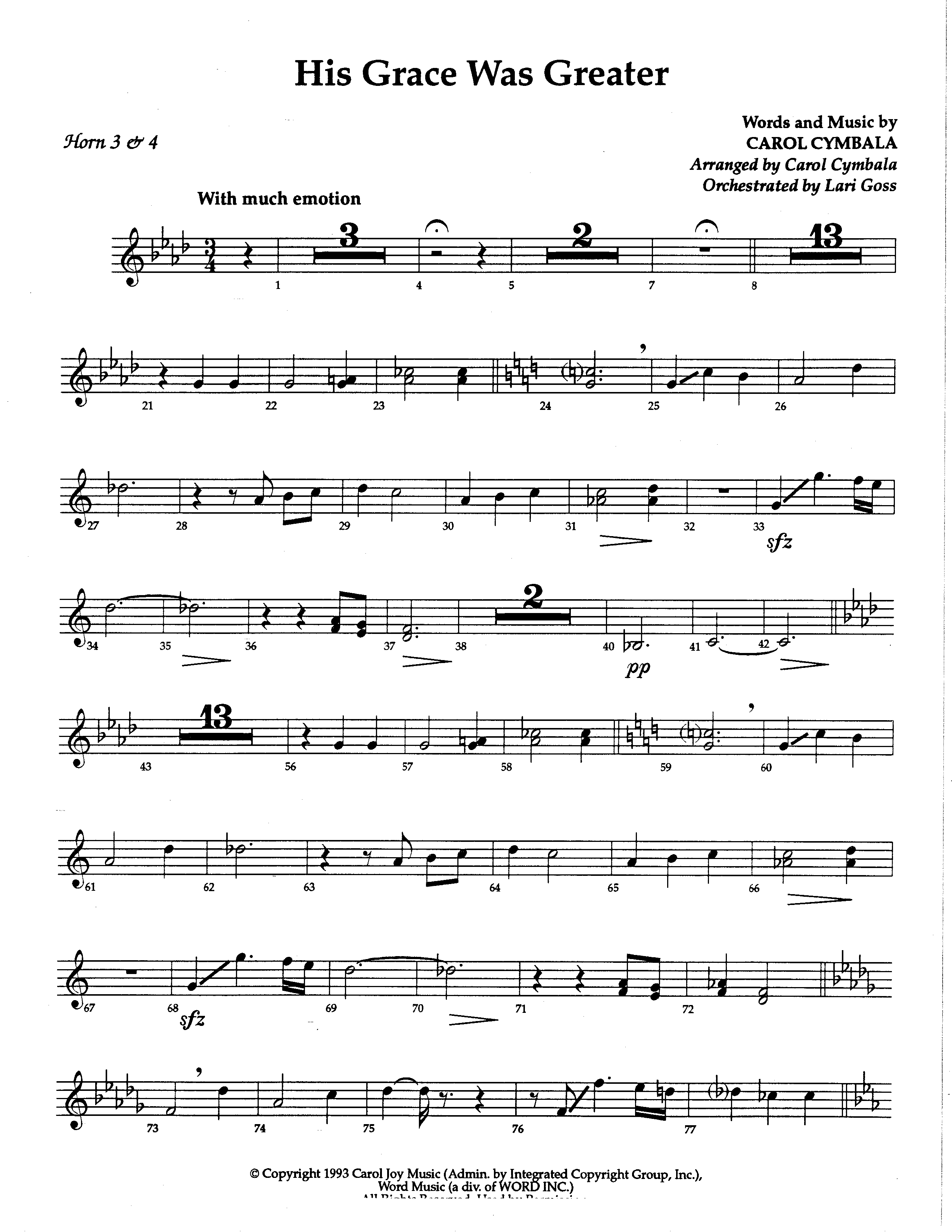 His Grace Was Greater (Choral Anthem SATB) French Horn (The Brooklyn Tabernacle Choir / Arr. Carol Cymbala / Orch. Lari Goss)