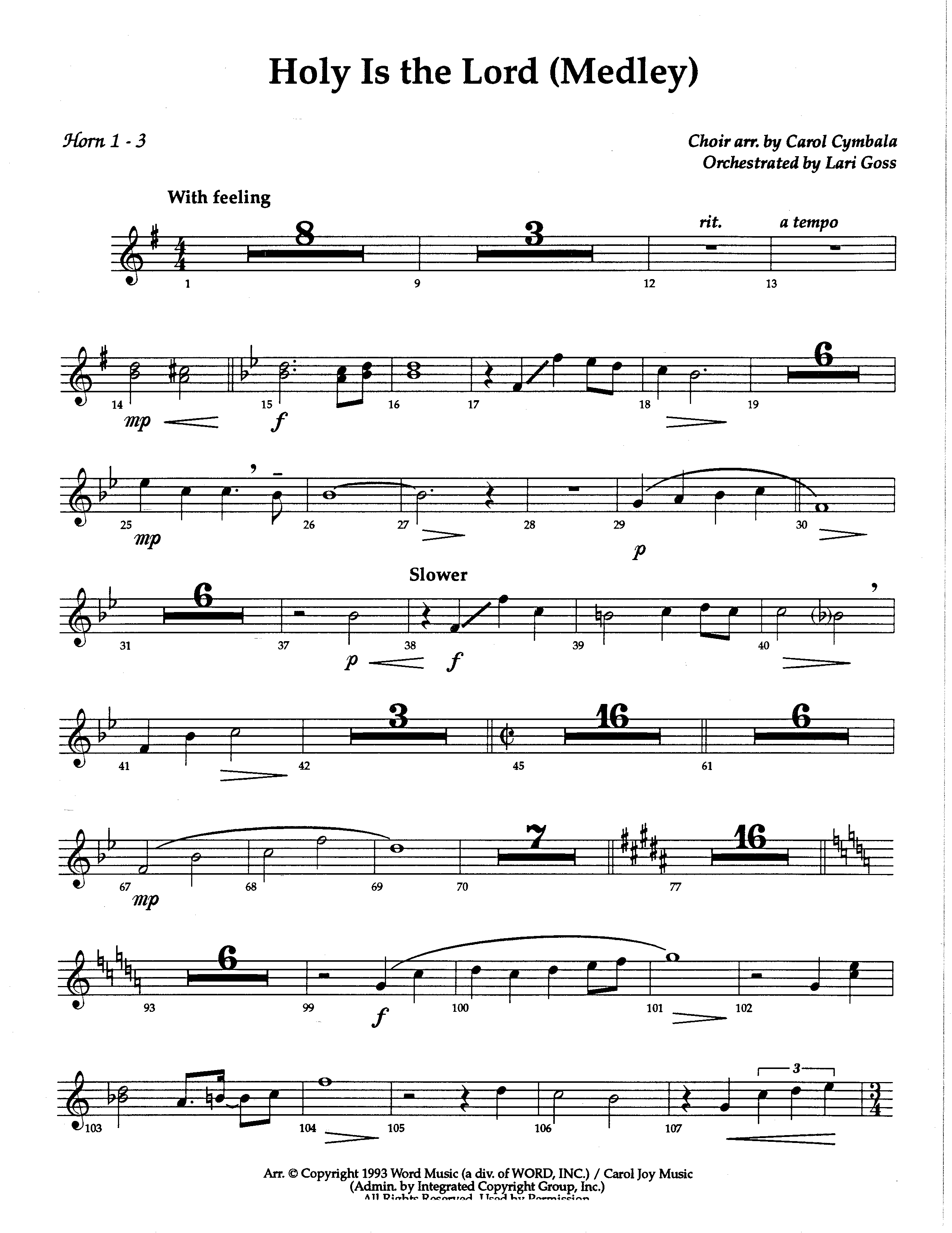 Holy Is The Lord Medley (Choral Anthem SATB) French Horn (The Brooklyn Tabernacle Choir / Arr. Carol Cymbala / Orch. Lari Goss)