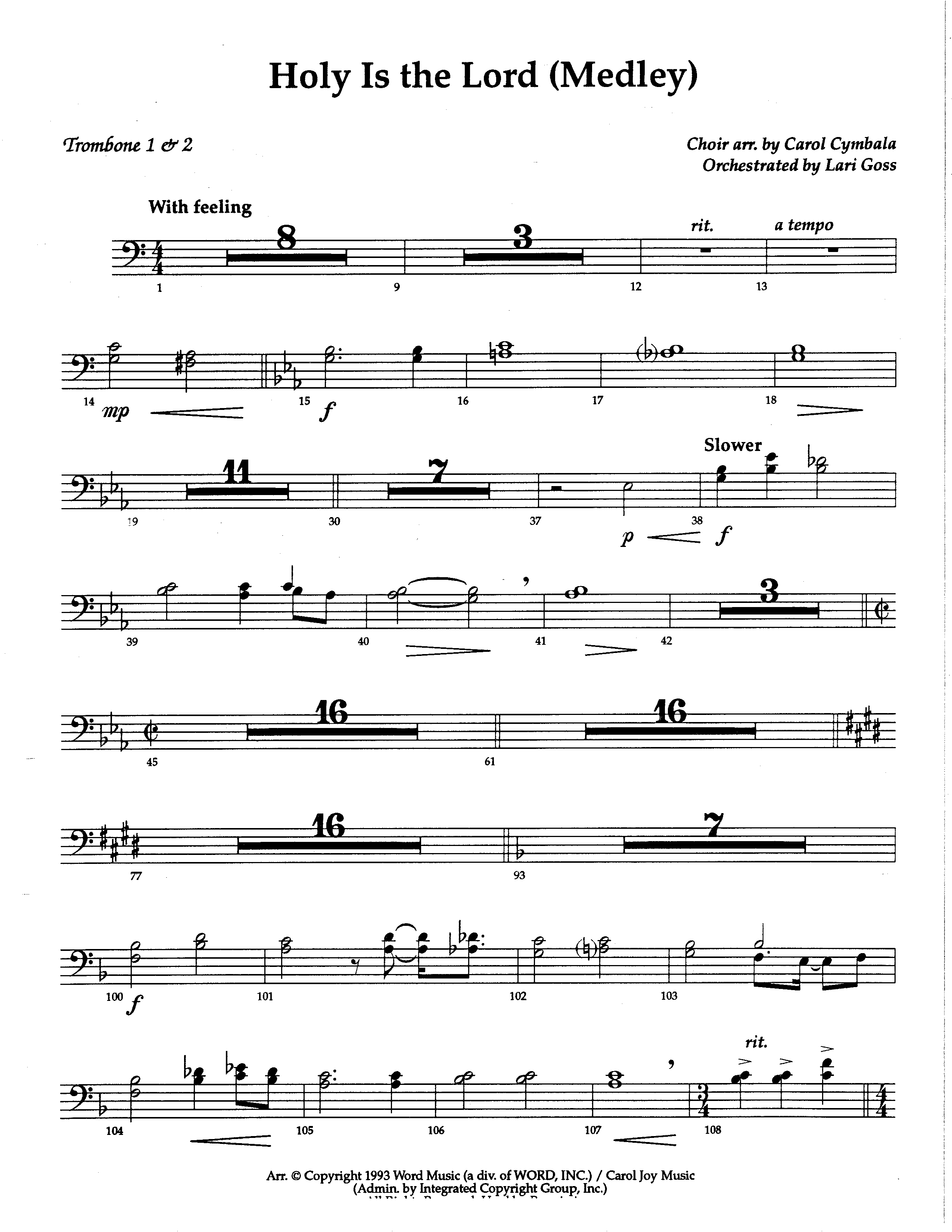 Holy Is The Lord Medley (Choral Anthem SATB) Trombone 1/2 (The Brooklyn Tabernacle Choir / Arr. Carol Cymbala / Orch. Lari Goss)