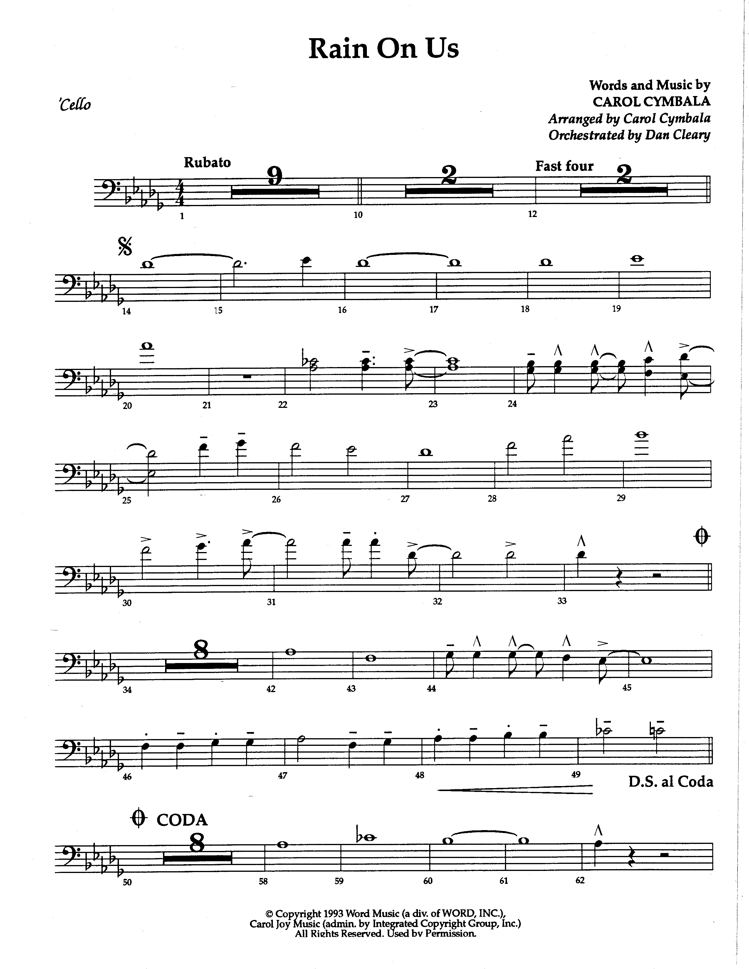 Rain On Us (Choral Anthem SATB) Cello (The Brooklyn Tabernacle Choir / Arr. Carol Cymbala / Orch. Dan Cleary)