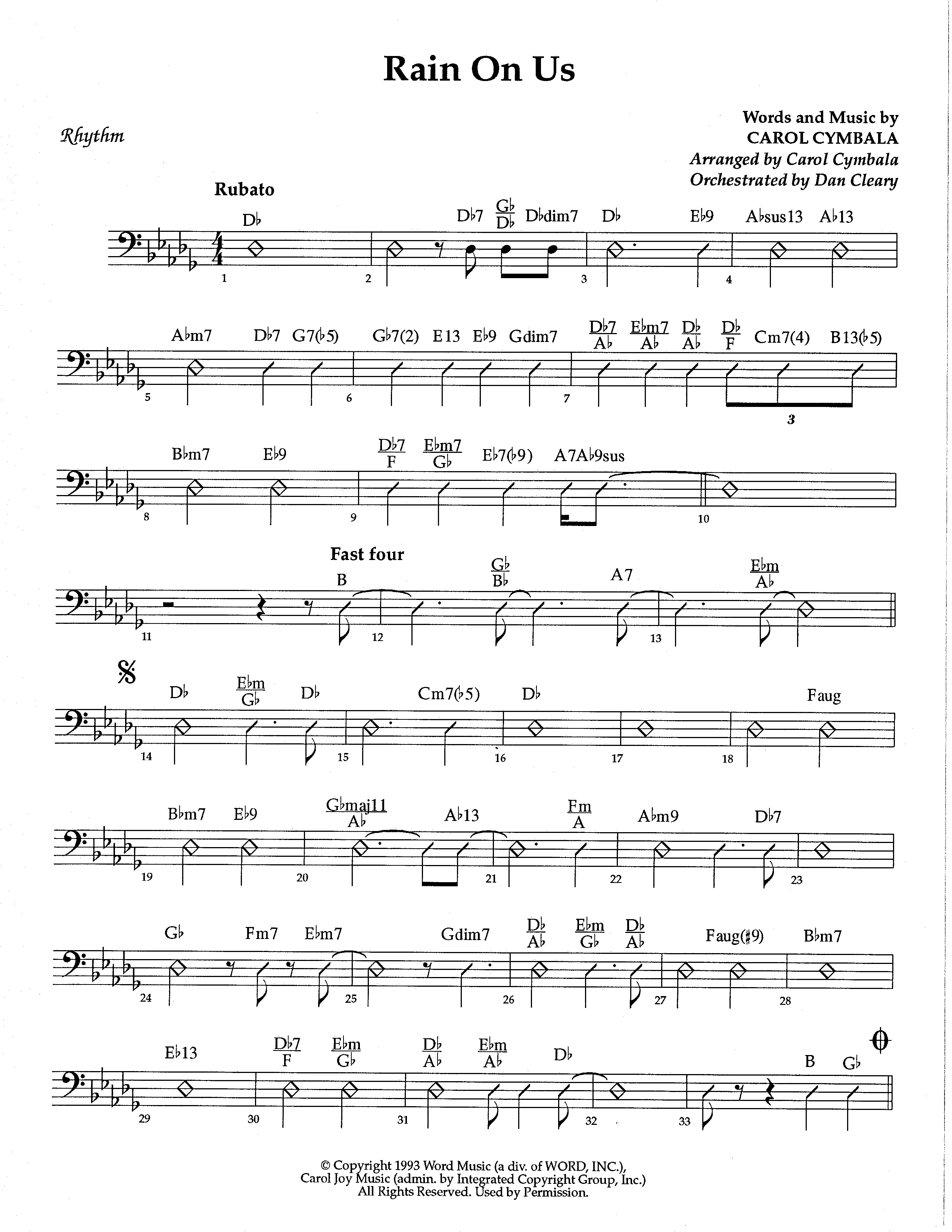 Rain On Us (Choral Anthem SATB) Rhythm Chart (The Brooklyn Tabernacle Choir / Arr. Carol Cymbala / Orch. Dan Cleary)