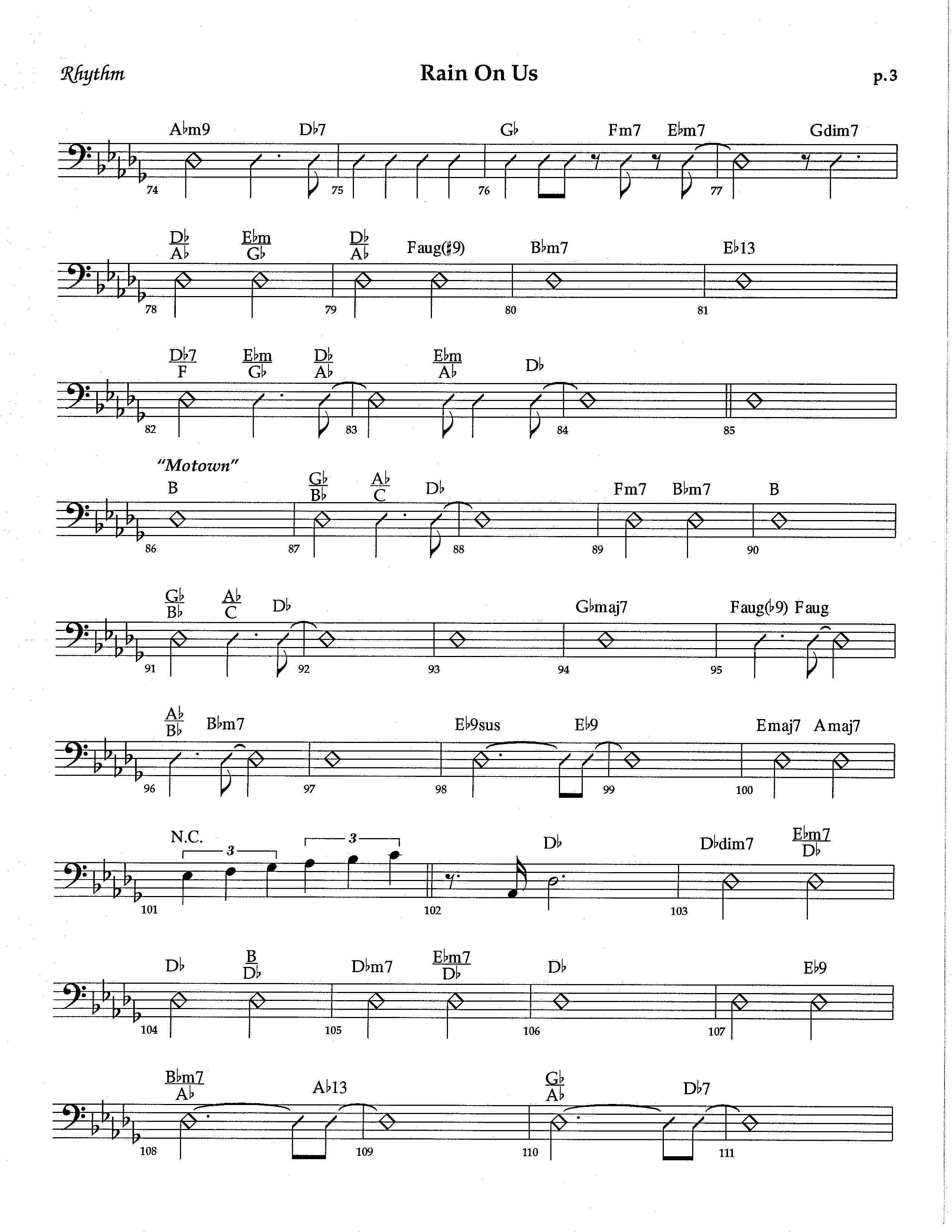 Rain On Us (Choral Anthem SATB) Rhythm Chart (The Brooklyn Tabernacle Choir / Arr. Carol Cymbala / Orch. Dan Cleary)