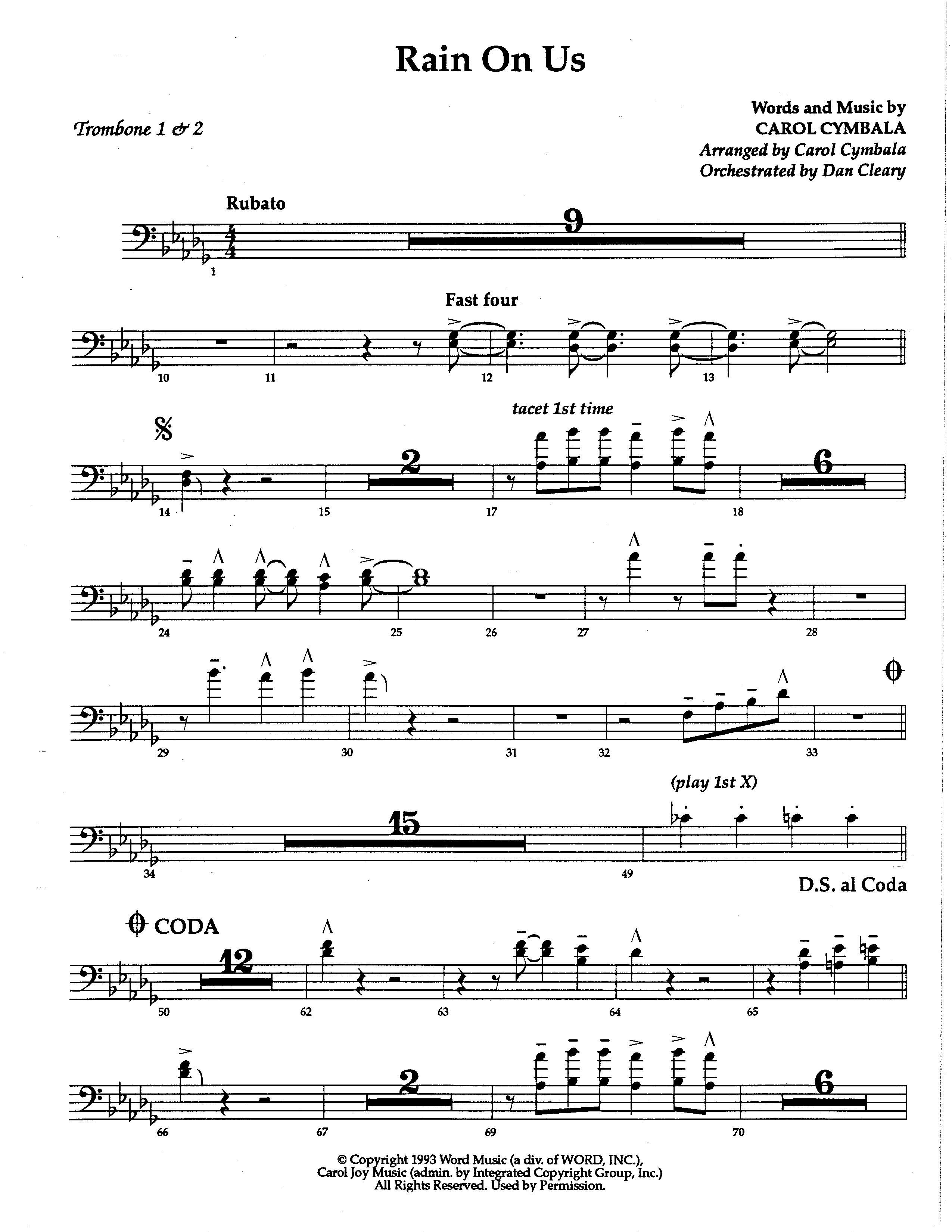 Rain On Us (Choral Anthem SATB) Trombone 1/2 (The Brooklyn Tabernacle Choir / Arr. Carol Cymbala / Orch. Dan Cleary)