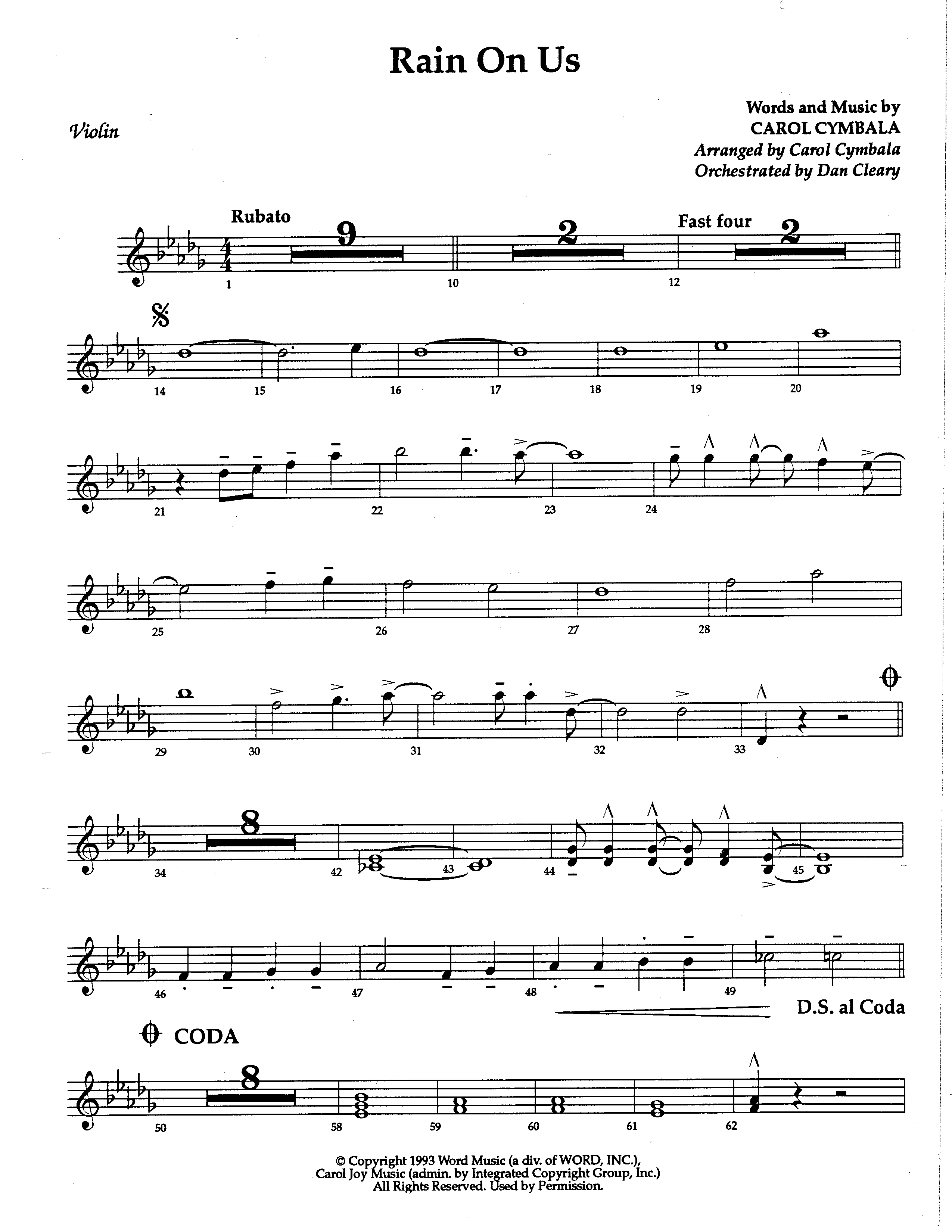 Rain On Us (Choral Anthem SATB) Violins (The Brooklyn Tabernacle Choir / Arr. Carol Cymbala / Orch. Dan Cleary)