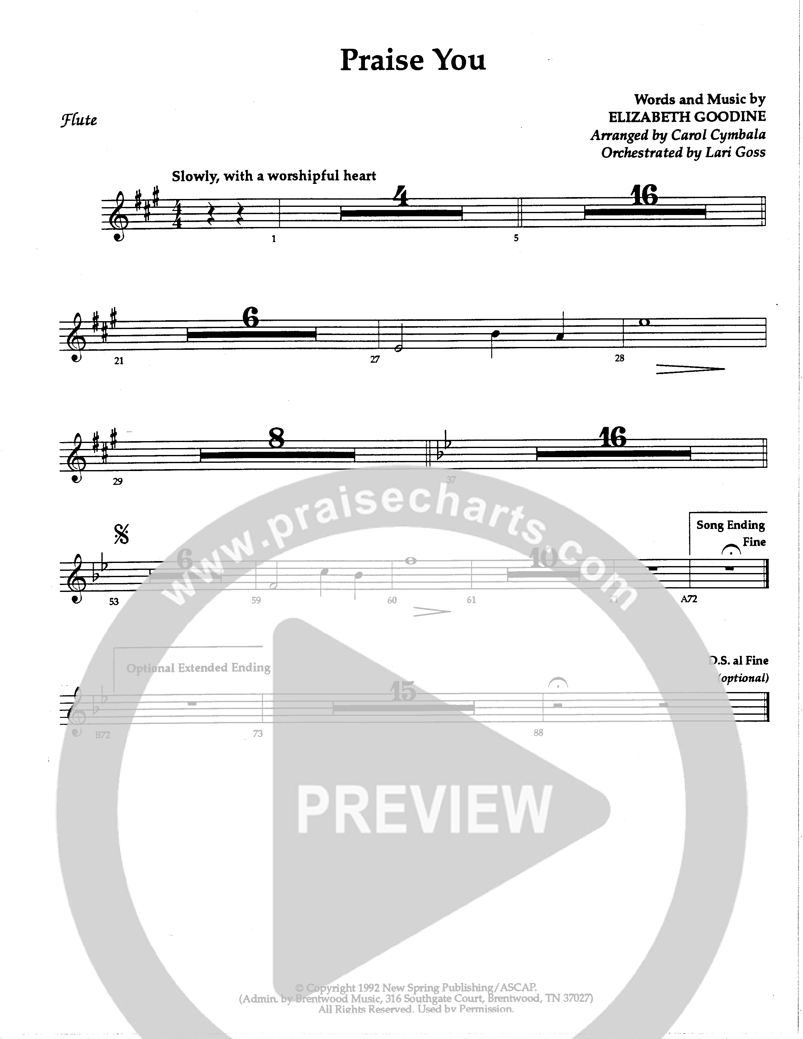 Praise You (Choral Anthem SATB) Flute (The Brooklyn Tabernacle Choir / Arr. Carol Cymbala / Orch. Lari Goss)