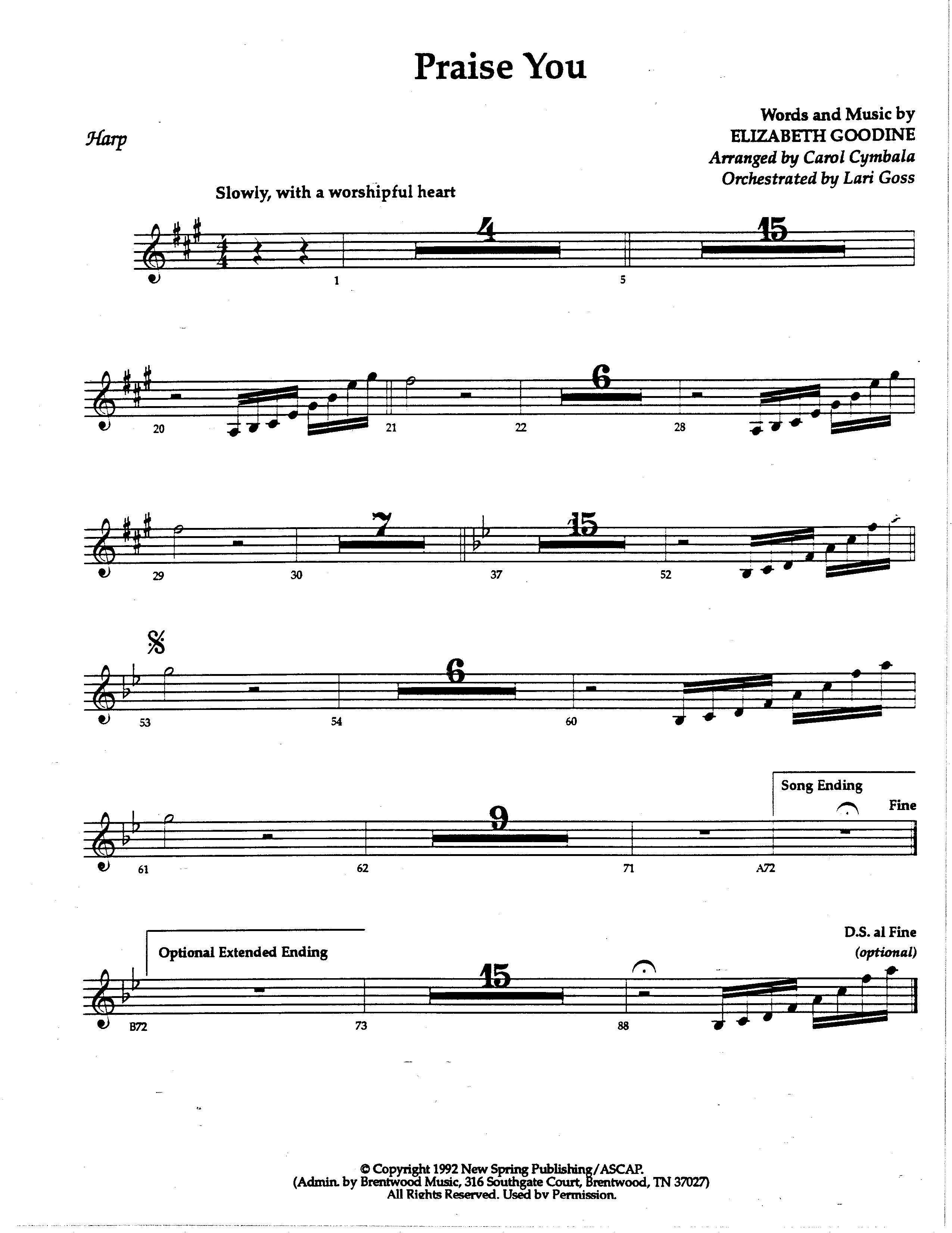 Praise You (Choral Anthem SATB) Harp (The Brooklyn Tabernacle Choir / Arr. Carol Cymbala / Orch. Lari Goss)