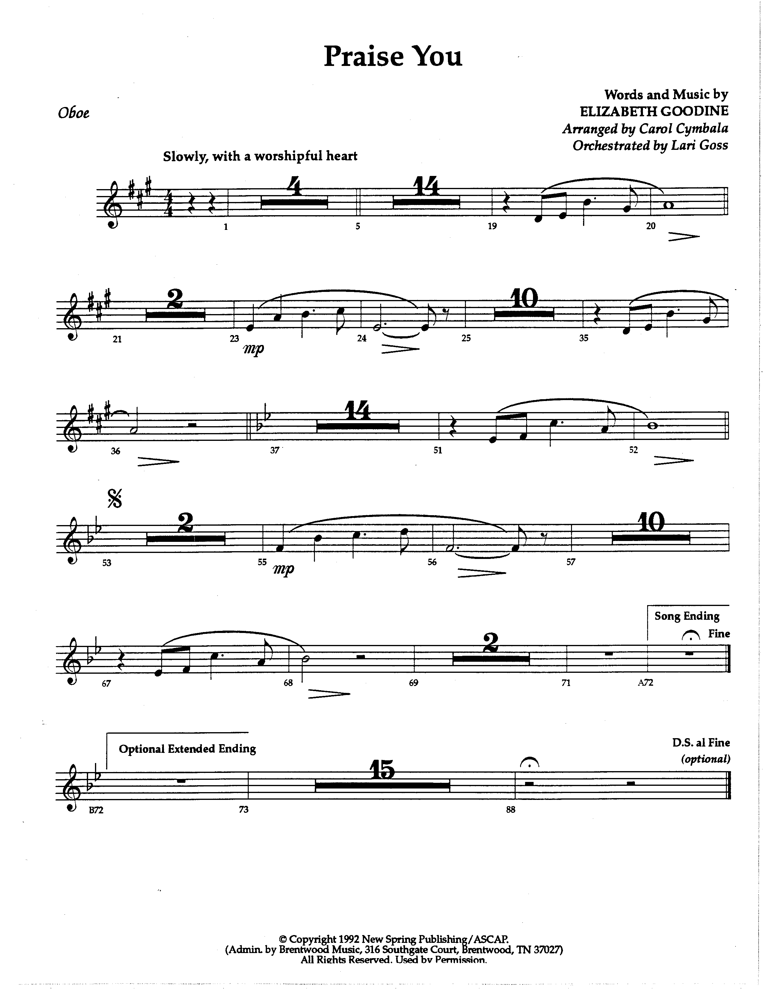 Praise You (Choral Anthem SATB) Oboe (The Brooklyn Tabernacle Choir / Arr. Carol Cymbala / Orch. Lari Goss)