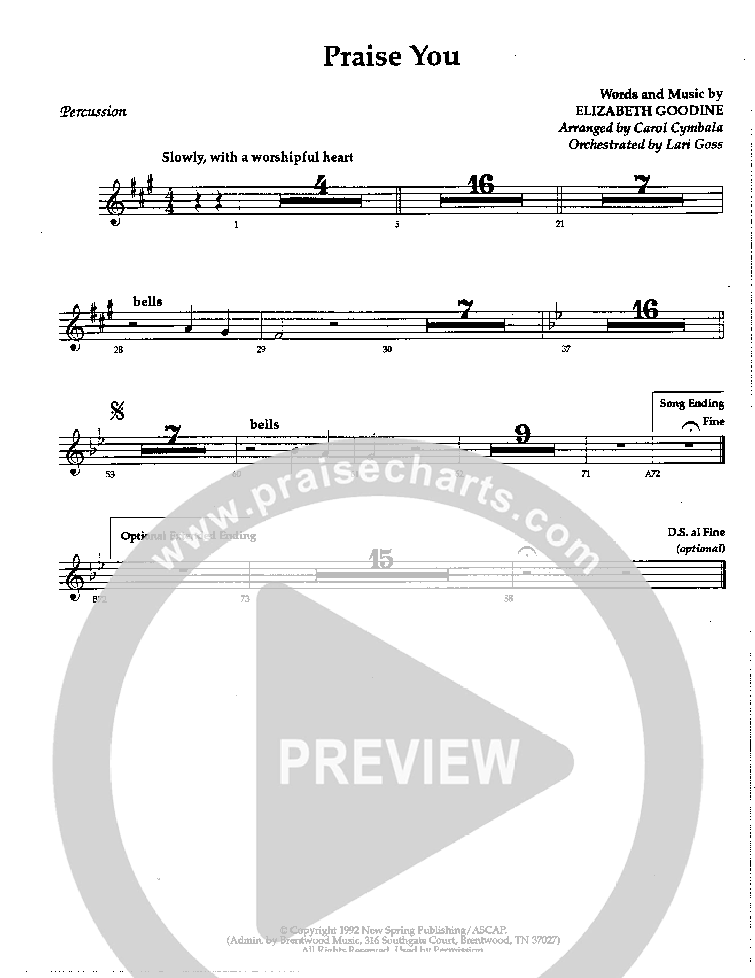 Praise You (Choral Anthem SATB) Percussion (The Brooklyn Tabernacle Choir / Arr. Carol Cymbala / Orch. Lari Goss)