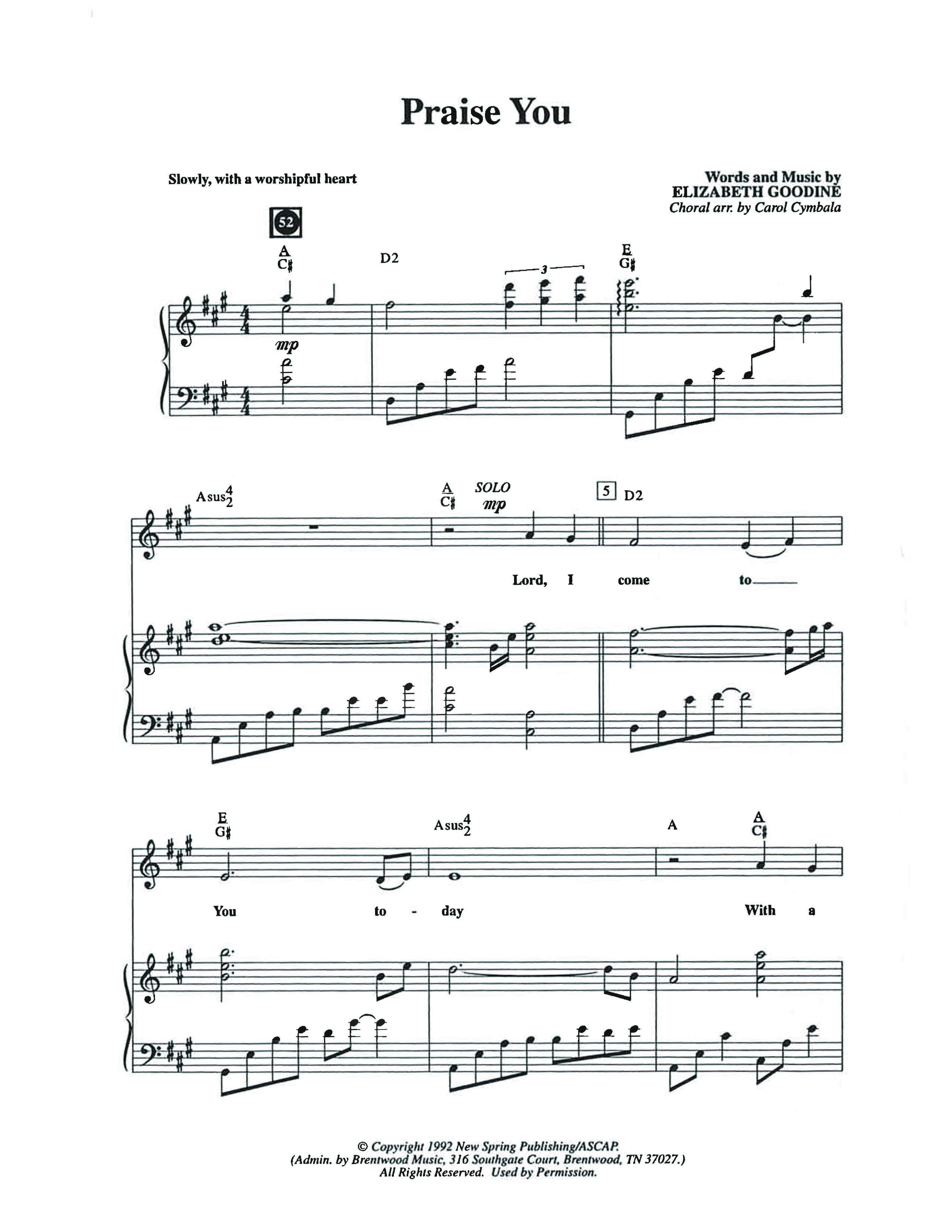 Praise You (Choral Anthem SATB) Anthem (SATB/Piano) (The Brooklyn Tabernacle Choir / Arr. Carol Cymbala / Orch. Lari Goss)